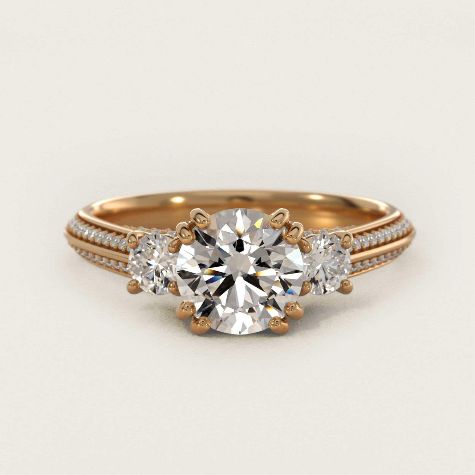 Pavé Knife Edge Diamond Three Stone Engagement Ring In 14K Yellow Gold By James Allen