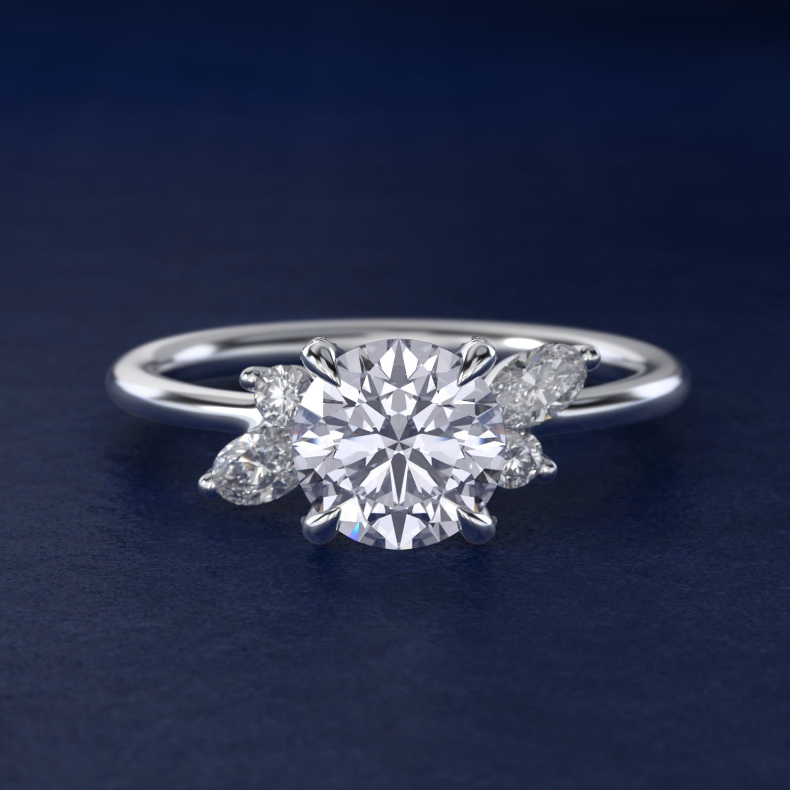 Marquise Diamond Accents Side Stone Engagement Ring With Pavé Basket In 18K White Gold By James Allen