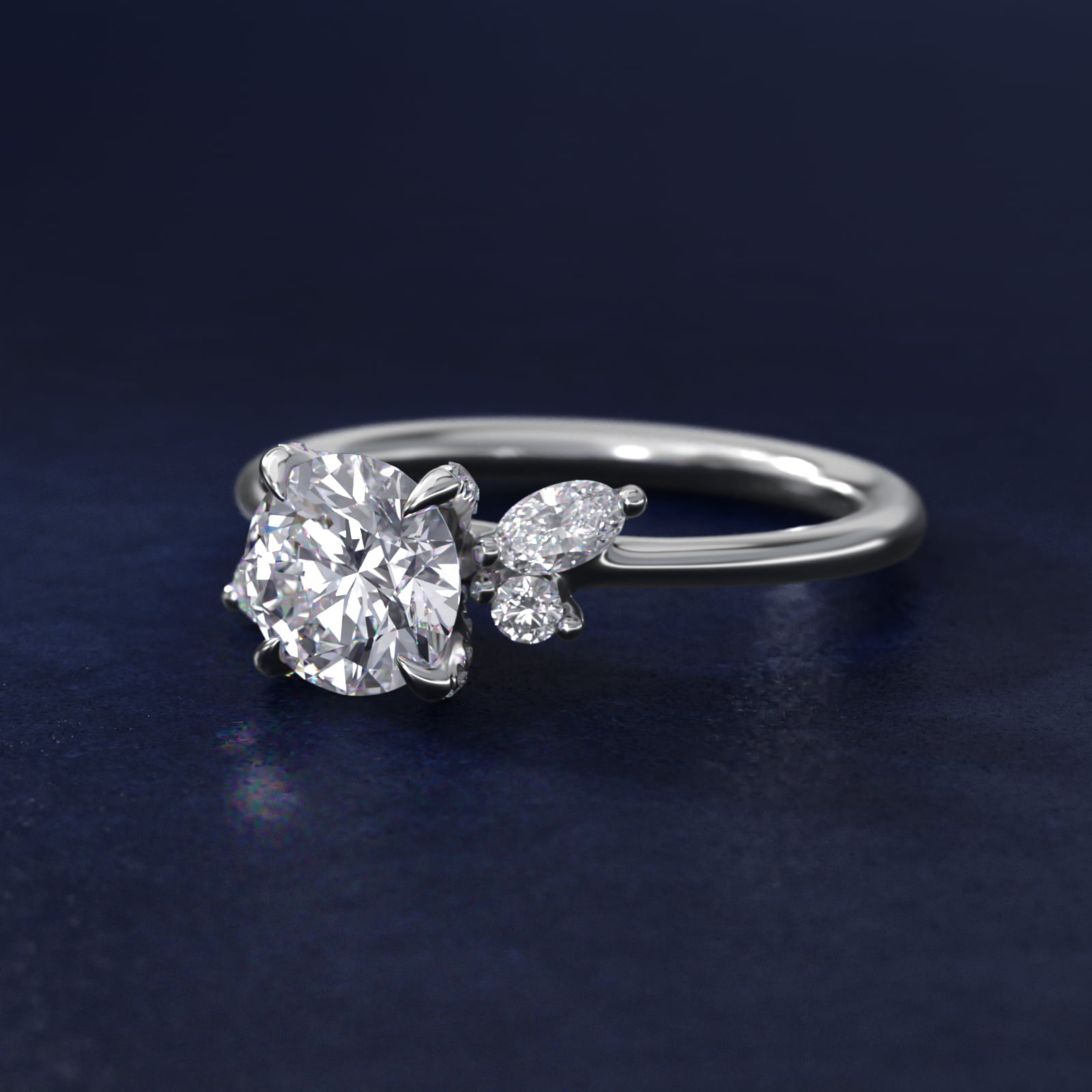 Marquise Diamond Accents Side Stone Engagement Ring With Pavé Basket In Platinum By James Allen
