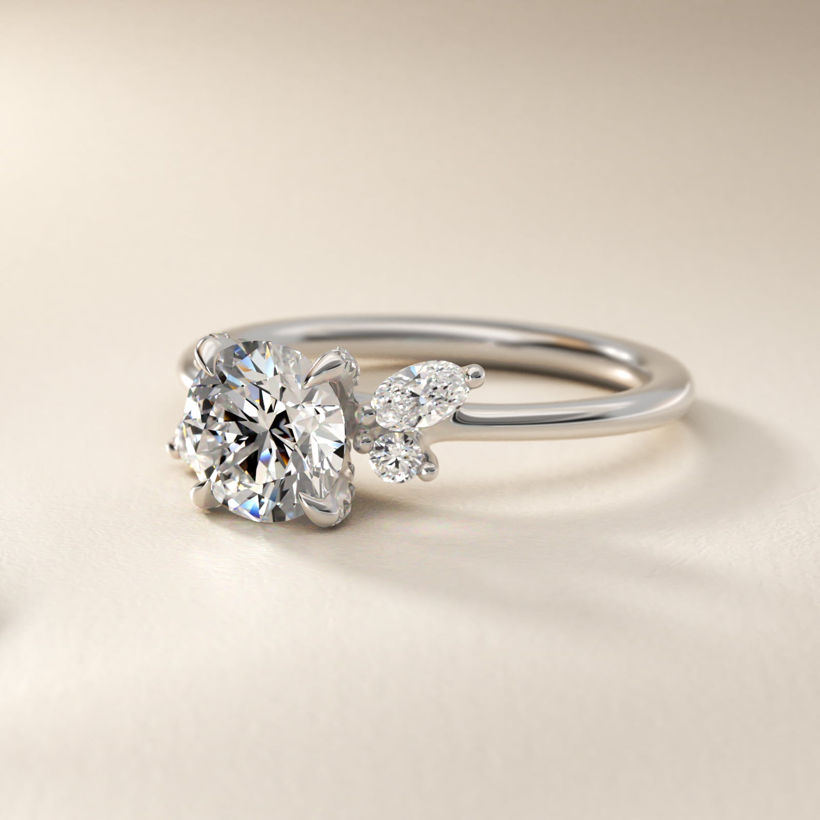 Marquise Diamond Accents Side Stone Engagement Ring With Pavé Basket In 14K White Gold By James Allen