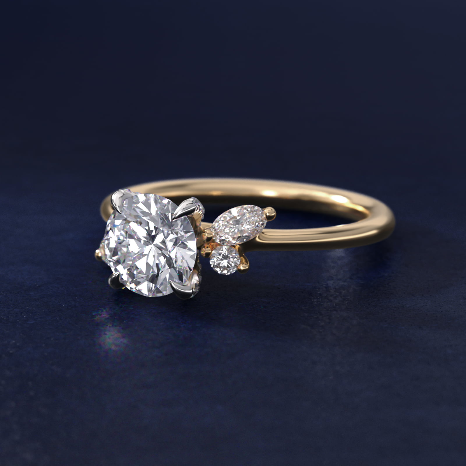 Marquise Diamond Accents Side Stone Engagement Ring With Pavé Basket In 14K Yellow Gold By James Allen