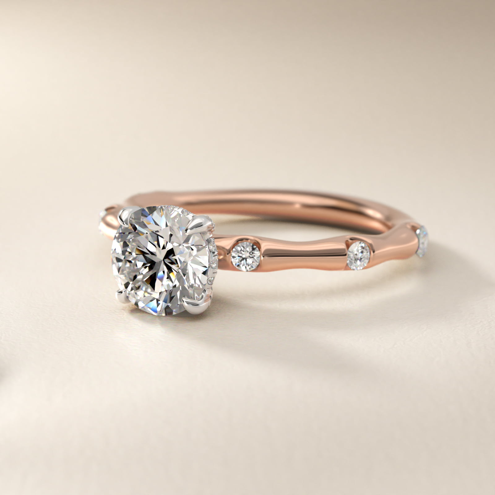 Bamboo Hidden Halo Side Stone Diamond Engagement Ring With Halo In 14K Rose Gold By James Allen