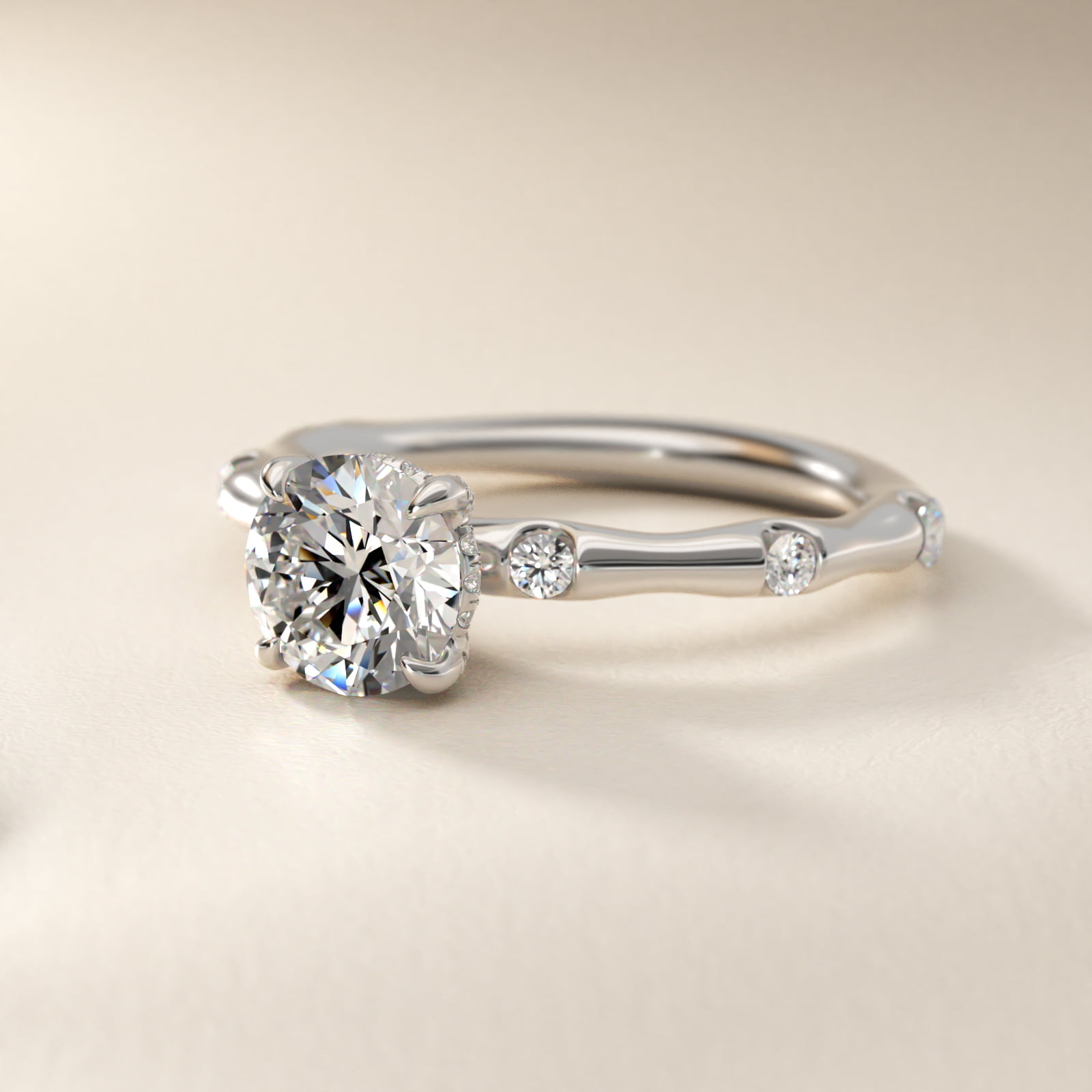 Bamboo Hidden Halo Side Stone Diamond Engagement Ring With Halo In Platinum By James Allen
