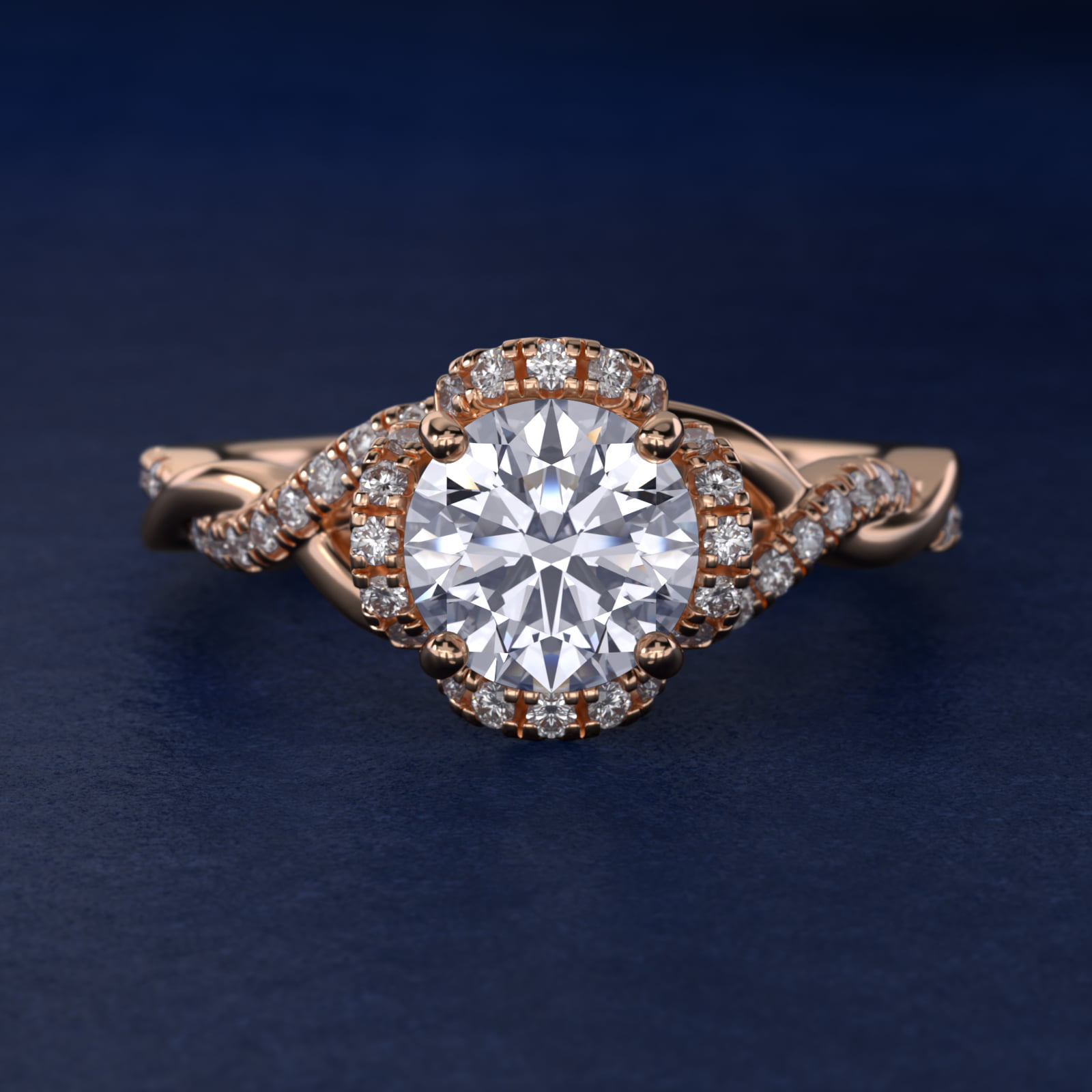 Interlaced Pavé Halo Vintage-Style Engagement Ring In 14K Rose Gold By James Allen