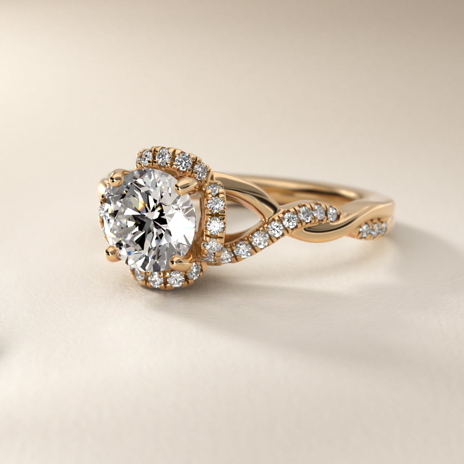 Interlaced Pavé Halo Vintage-Style Engagement Ring In 14K Yellow Gold By James Allen