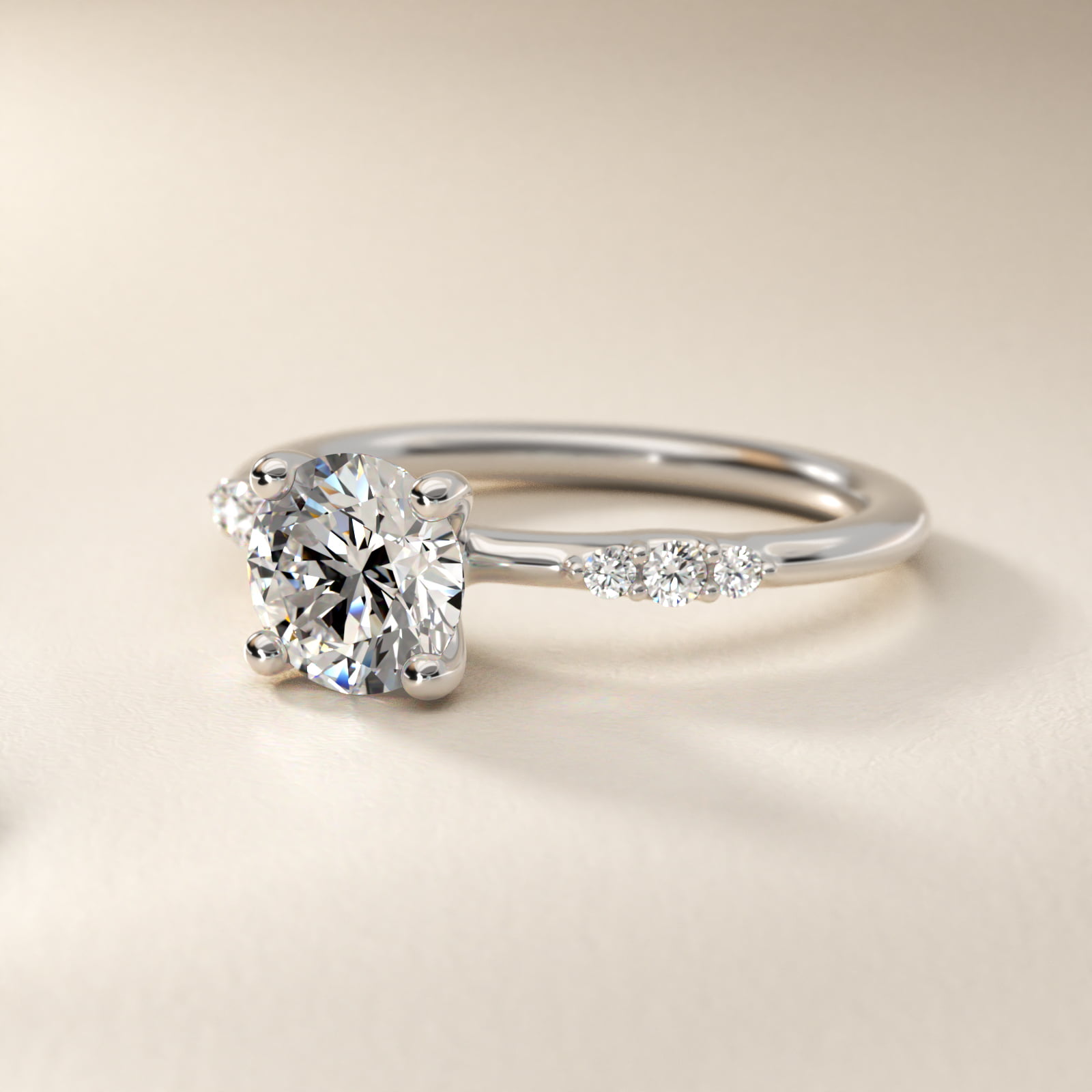 Petite Three Round Diamond Accents Side Stone Engagement Ring In 14K White Gold By James Allen