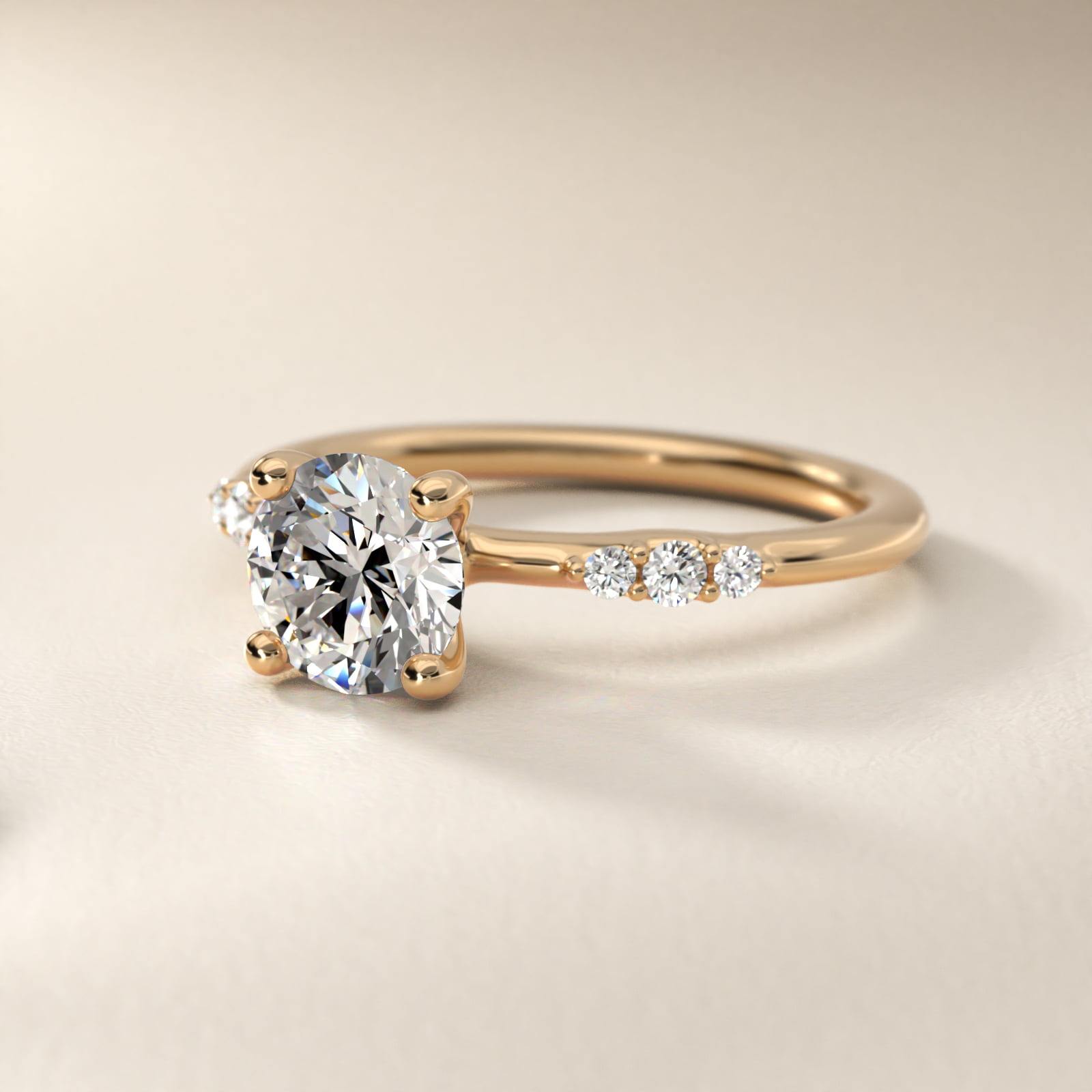 Petite Three Round Diamond Accents Side Stone Engagement Ring In 14K Yellow Gold By James Allen