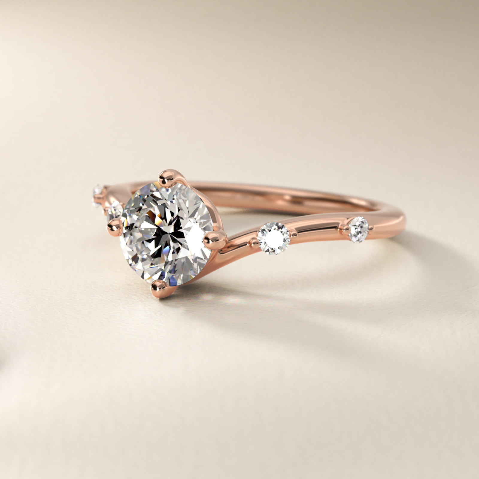 Chevron Diamond Station Side Stone Engagement Ring In 14K Rose Gold By James Allen