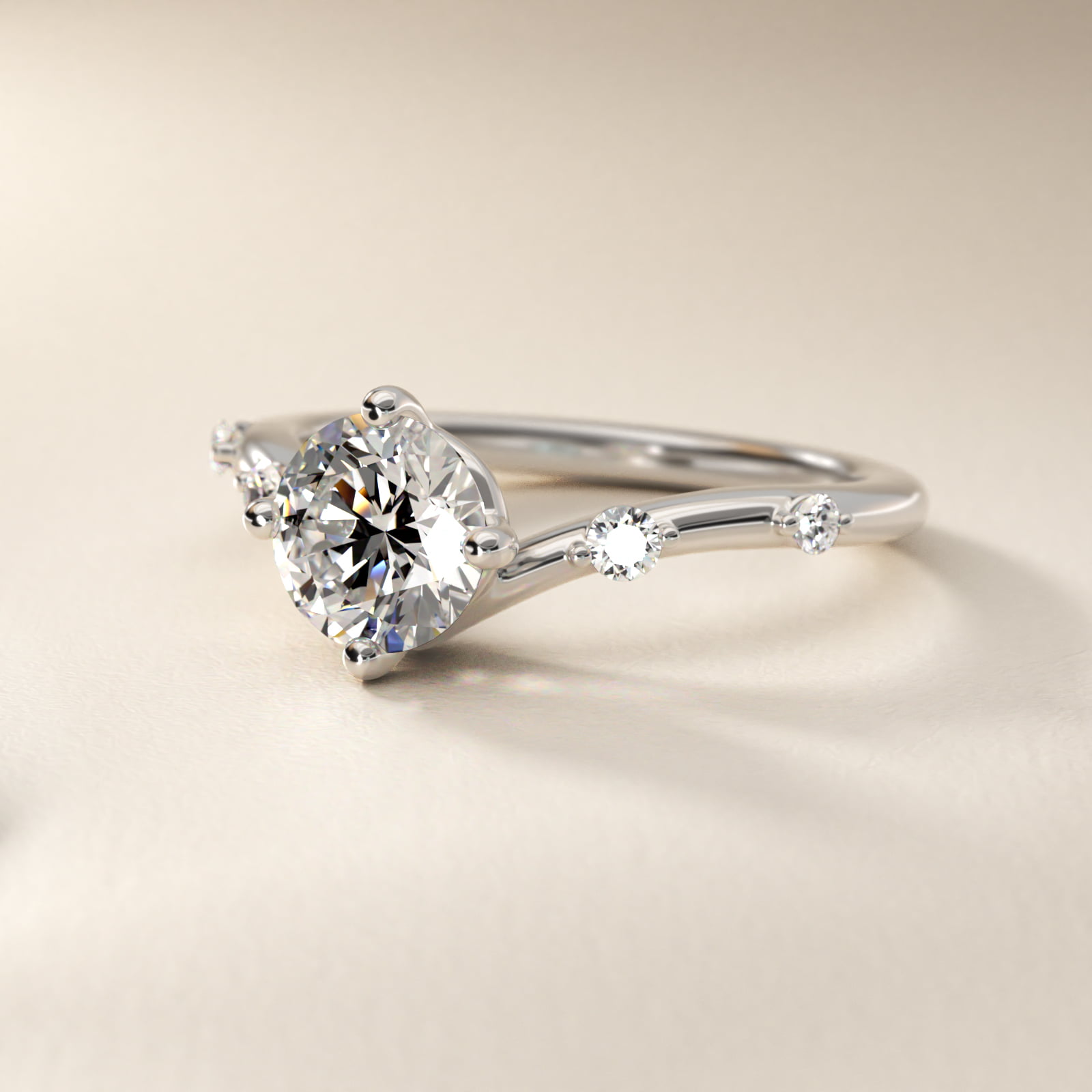 Chevron Diamond Station Side Stone Engagement Ring In Platinum By James Allen