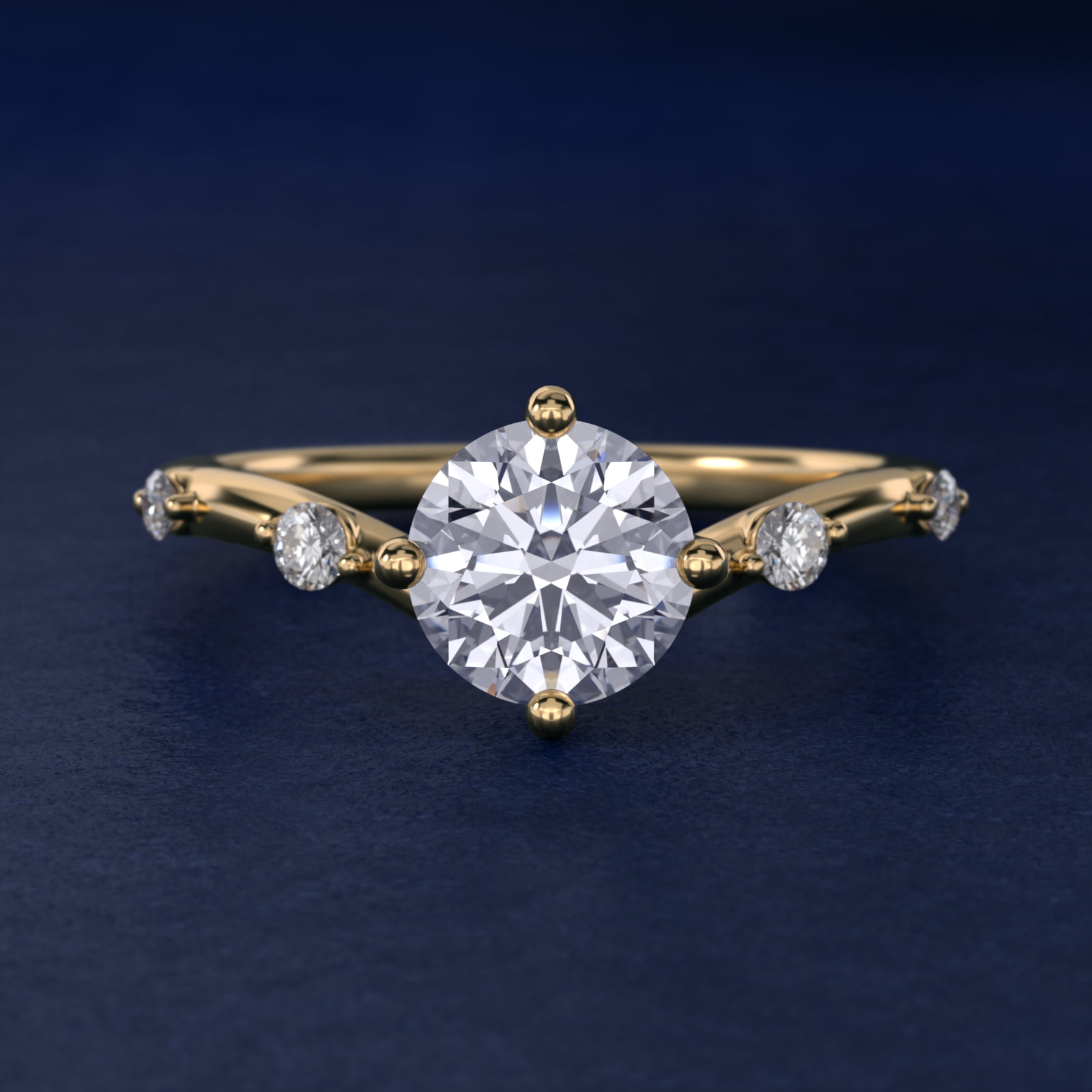 Chevron Diamond Station Side Stone Engagement Ring In 18K Yellow Gold By James Allen