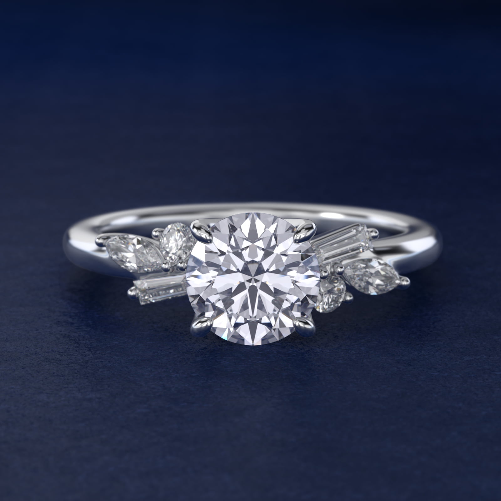Floral Motif Diamond Accent Side Stone Engagement Ring In Platinum By James Allen
