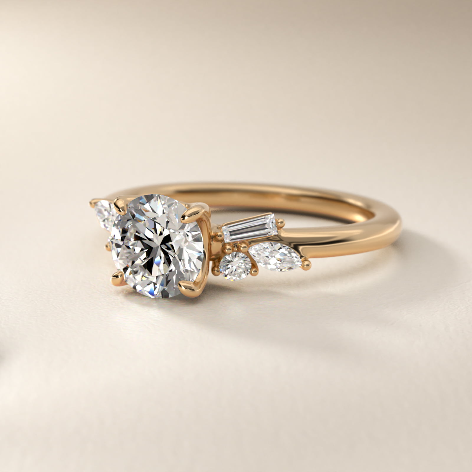 Floral Motif Diamond Accent Side Stone Engagement Ring In 14K Yellow Gold By James Allen