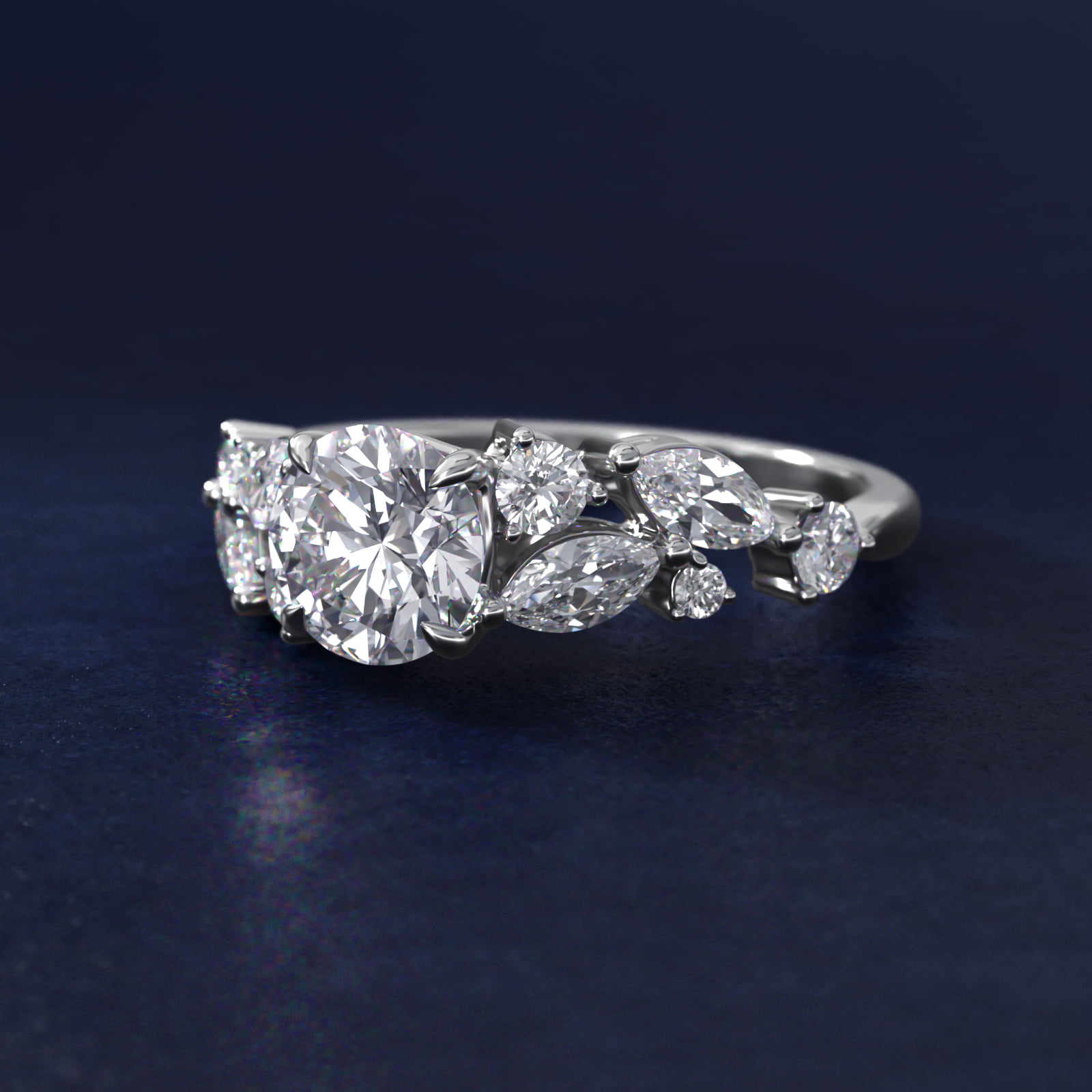 Diamond Nest Side Stone Engagement Ring In 18K White Gold By James Allen