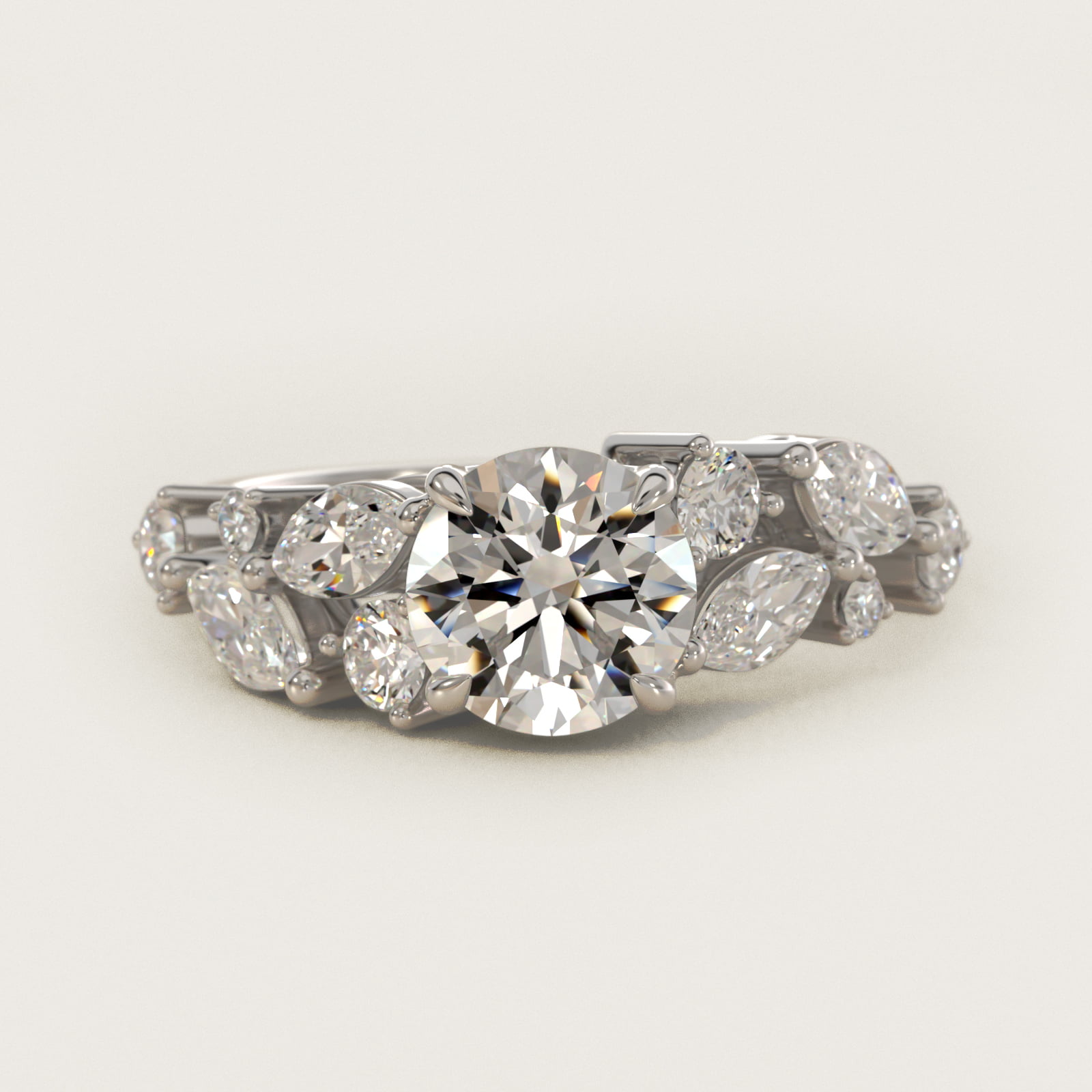 Diamond Nest Side Stone Engagement Ring In 14K White Gold By James Allen