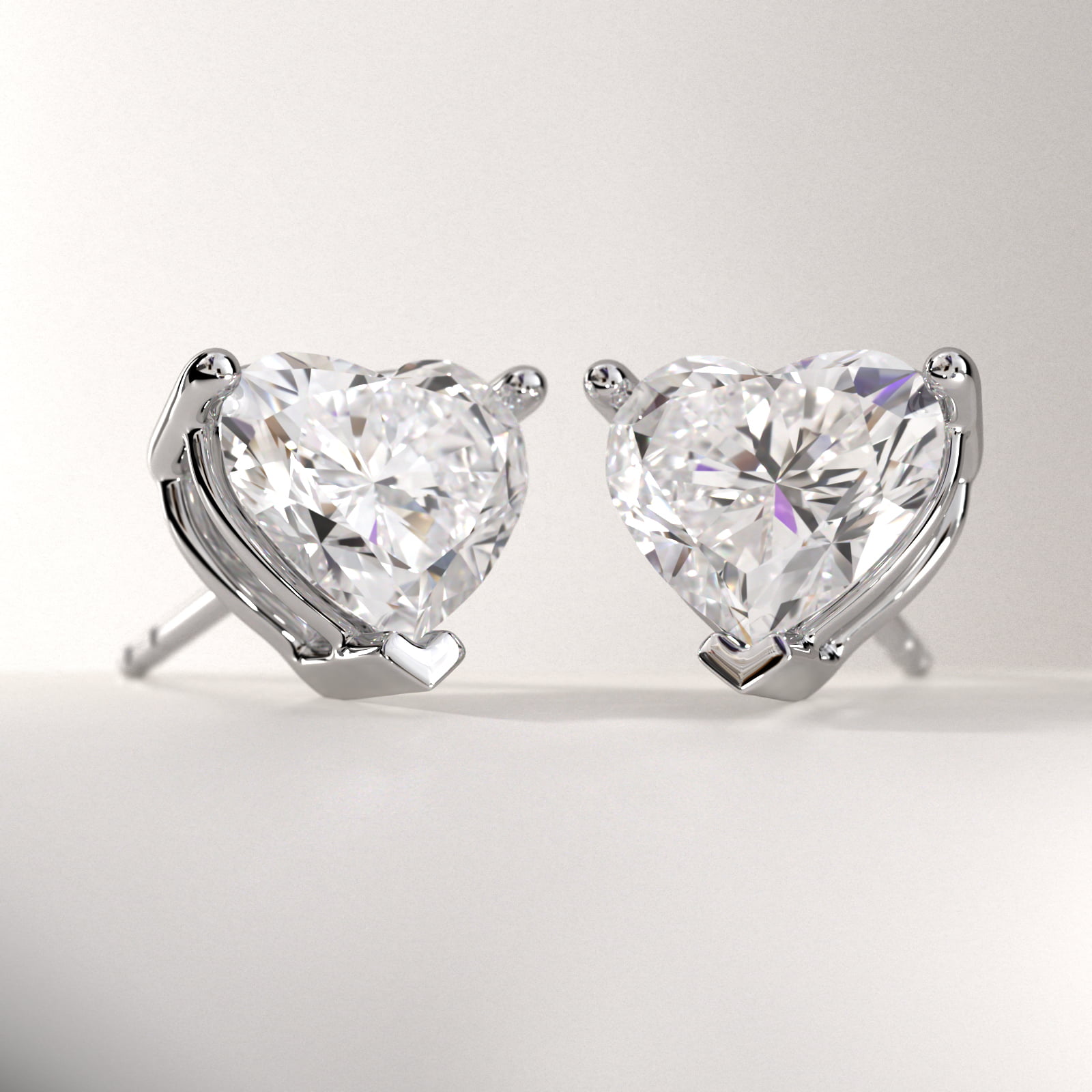 Heart Cut Diamond Stud Earrings In Platinum (Setting)