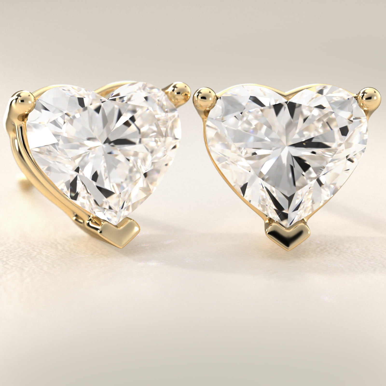Heart Cut Diamond Stud Earrings In 18K Yellow Gold (Setting)
