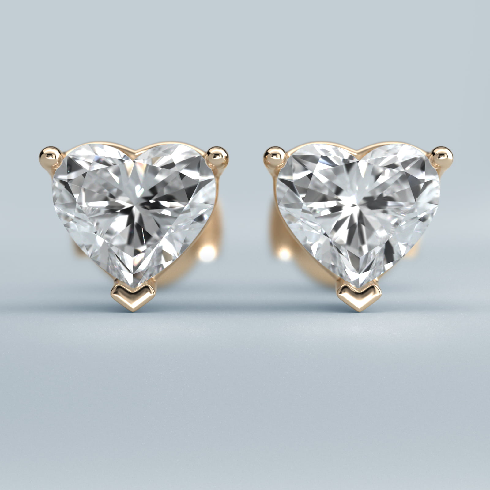 Heart Cut Diamond Stud Earrings In 14K Yellow Gold (Setting)