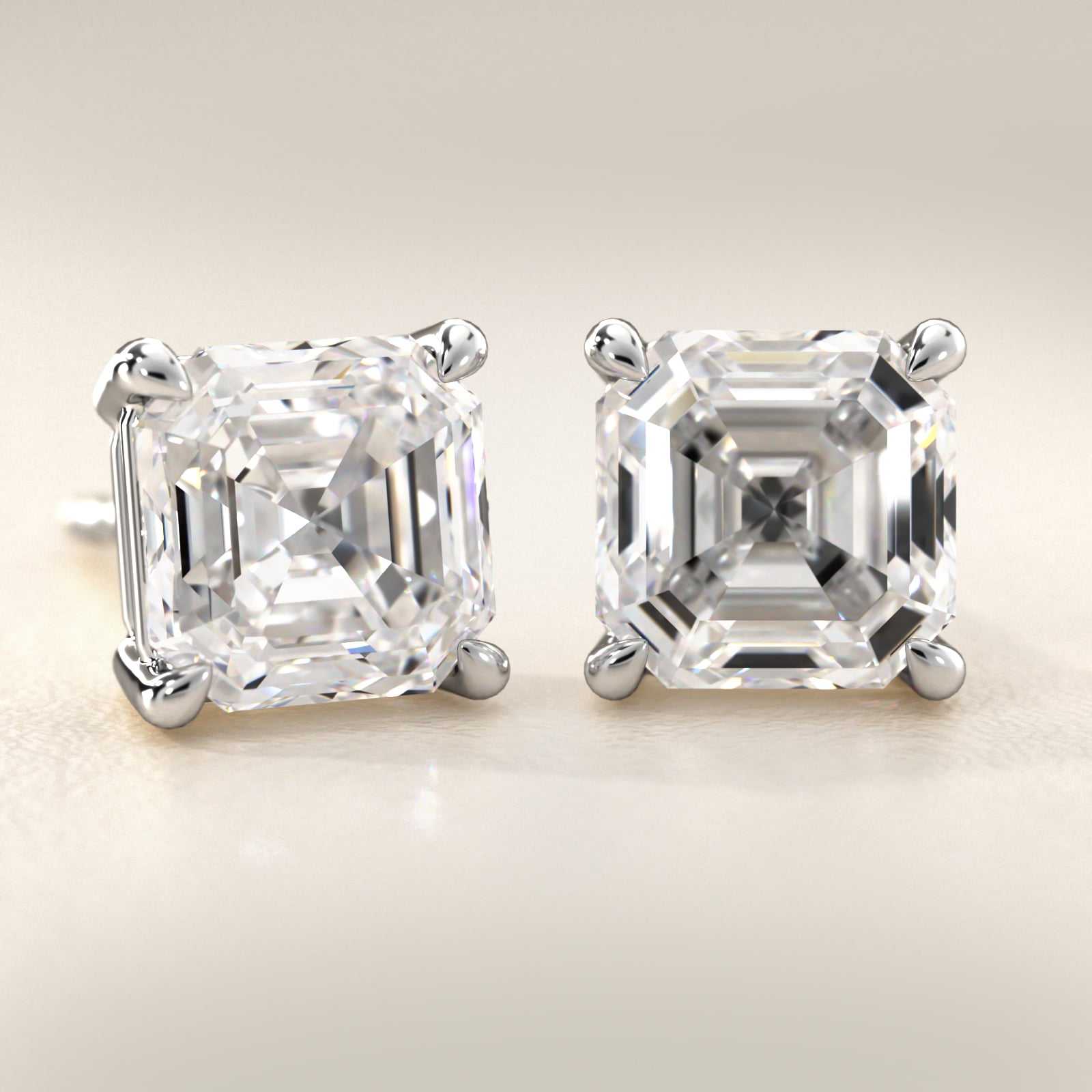 Asscher Cut Diamond Earrings In 18K White Gold (Setting)