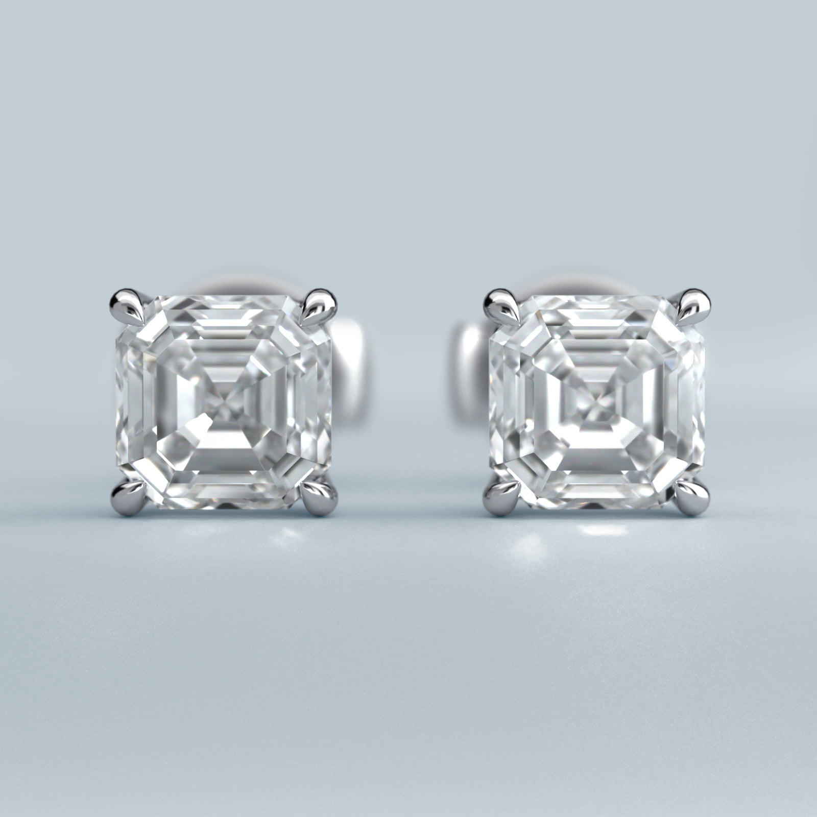 Asscher Cut Diamond Earrings In 14K White Gold (Setting)