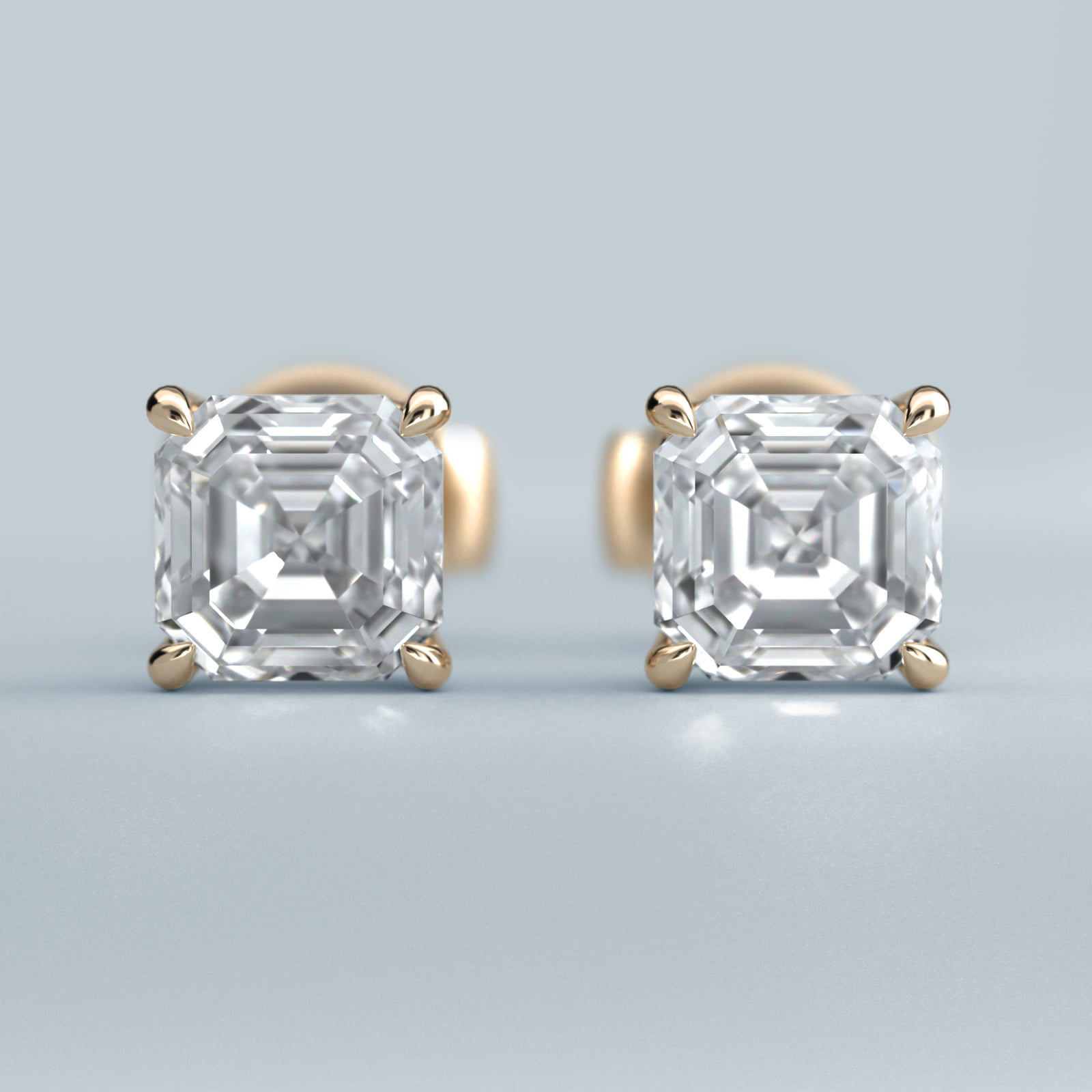 Asscher Cut Diamond Earrings In 18K Yellow Gold (Setting)
