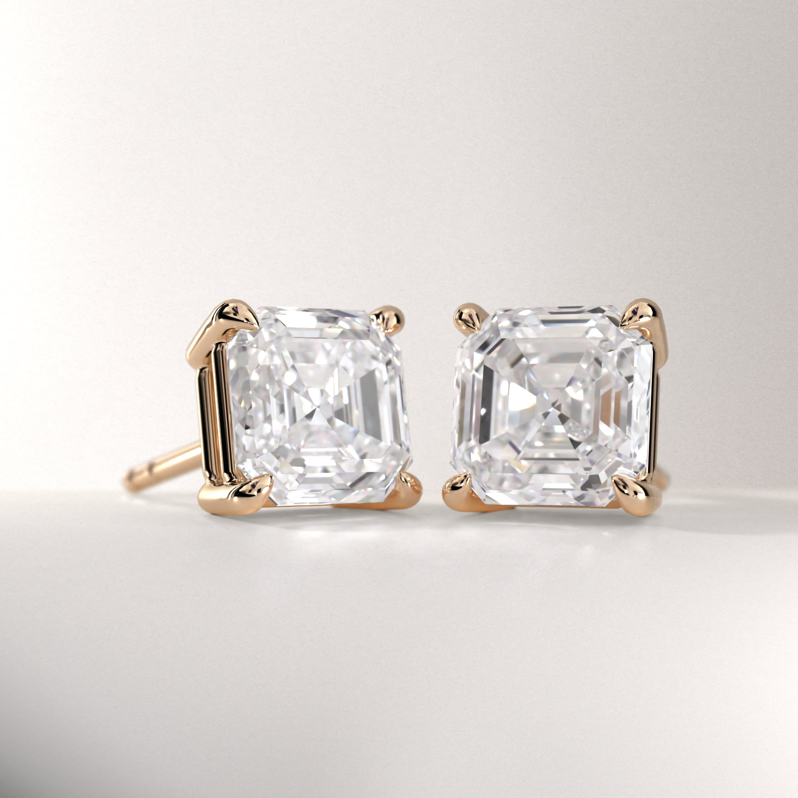 Asscher Cut Diamond Earrings In 14K Yellow Gold (Setting)