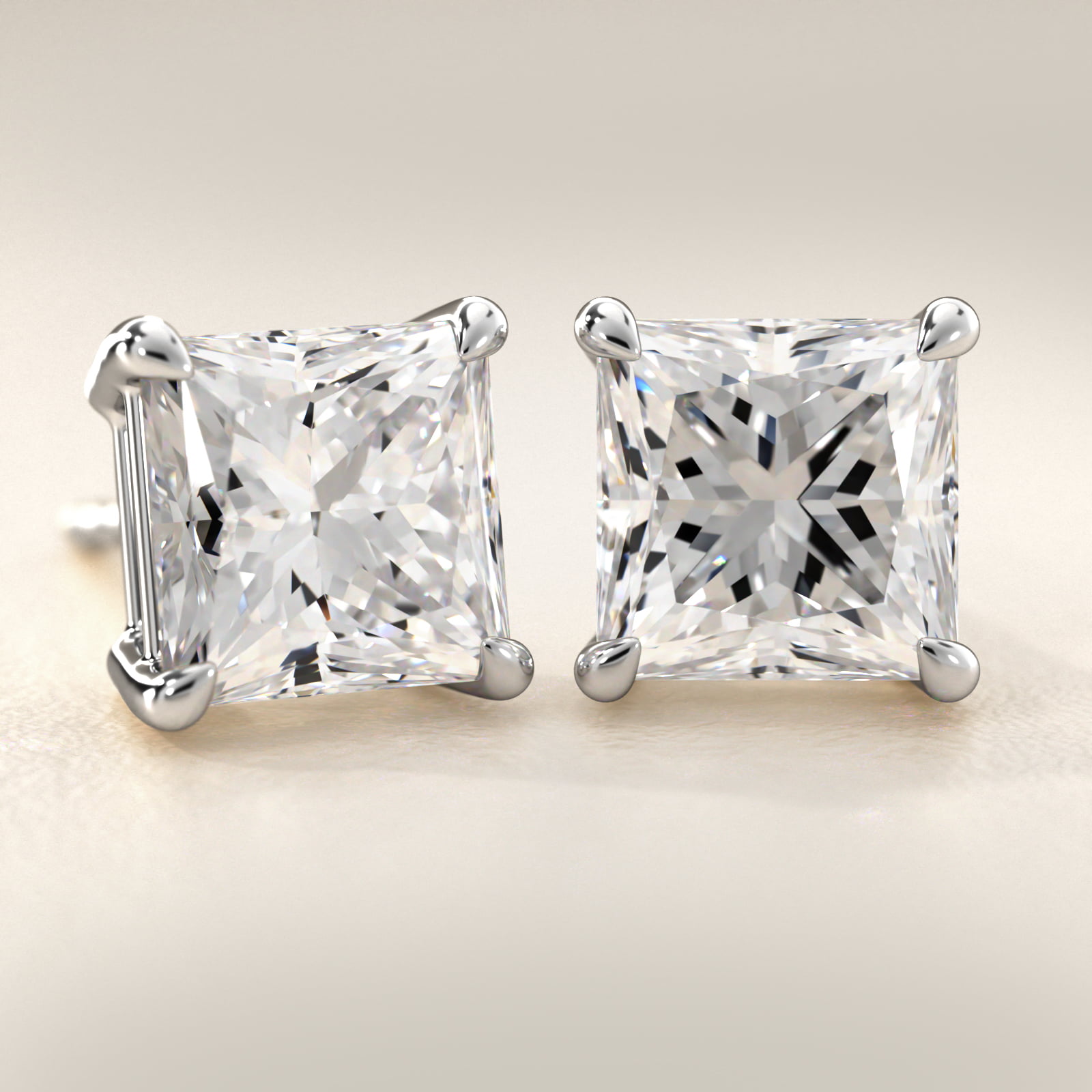 Princess Cut Diamond Stud Earrings    In Platinum (Setting)