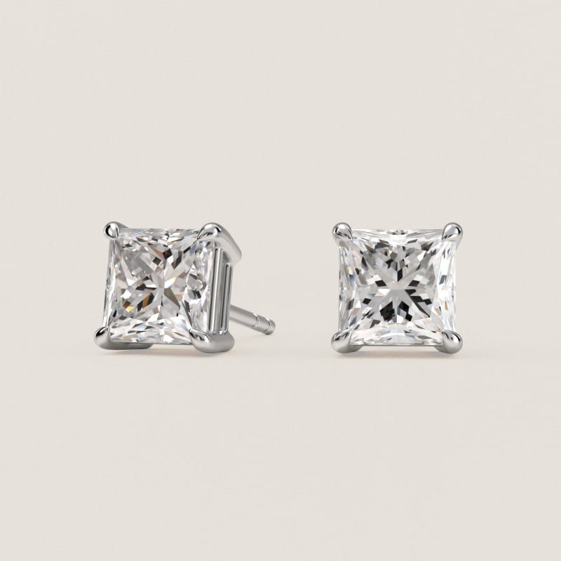 Princess Cut Diamond Stud Earrings    In Platinum (Setting)