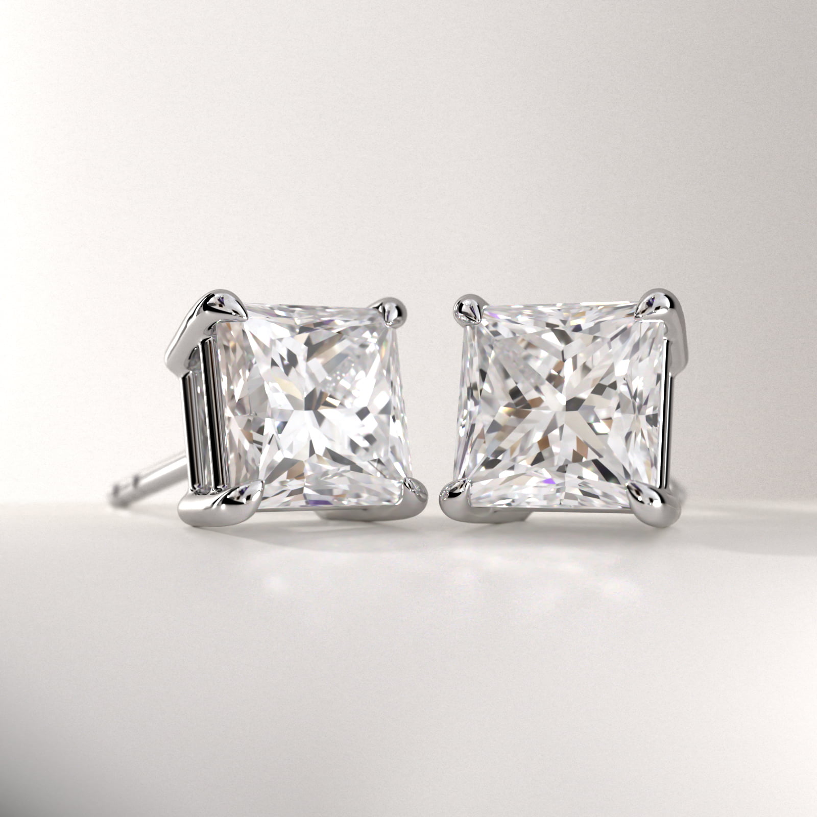 Princess Cut Diamond Stud Earrings    In 14K White Gold (Setting)