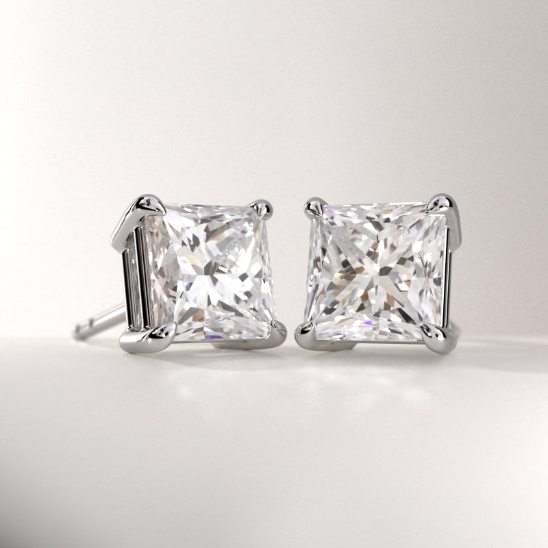 Princess Cut Diamond Stud Earrings    In Platinum (Setting)