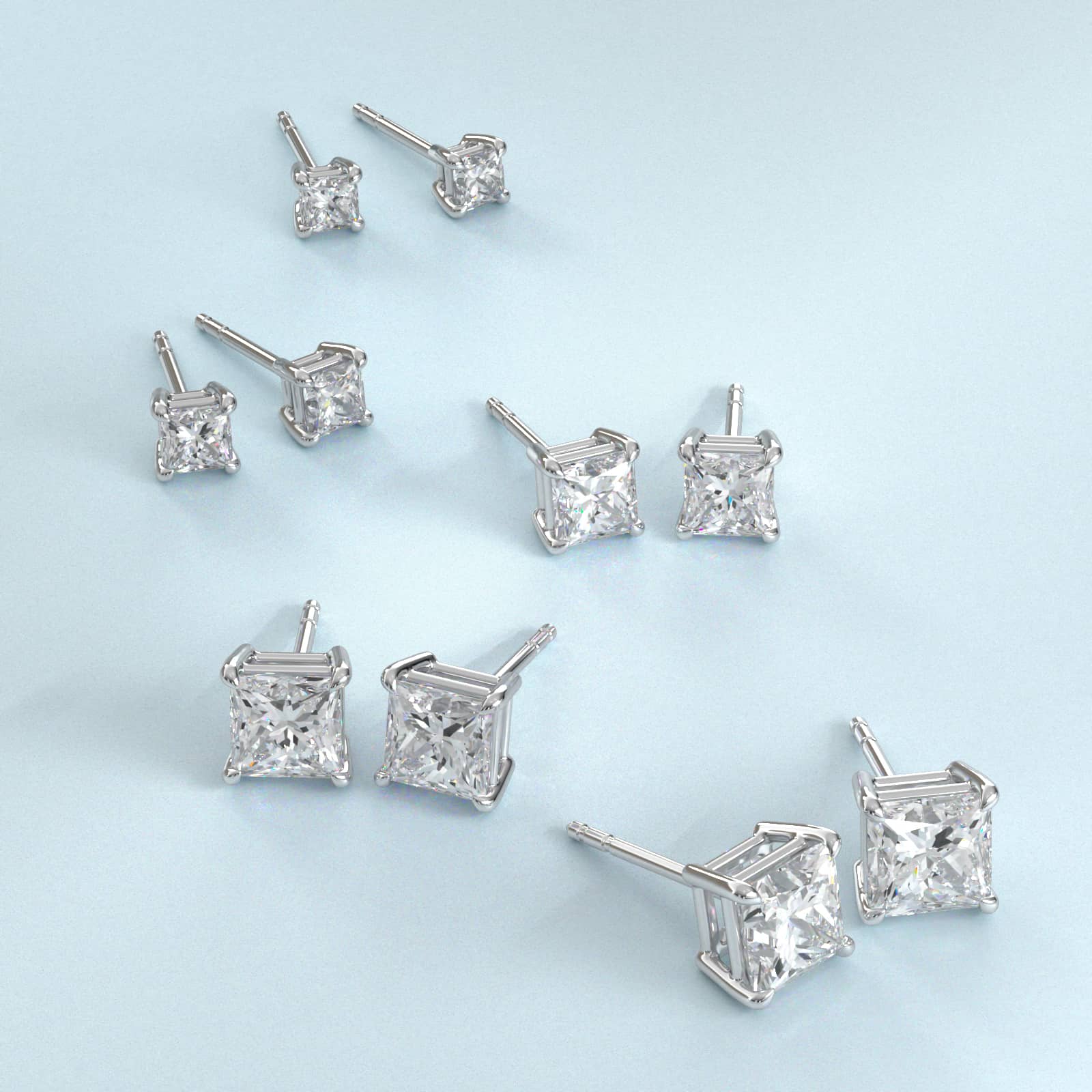 Princess Cut Diamond Stud Earrings    In Platinum (Setting)