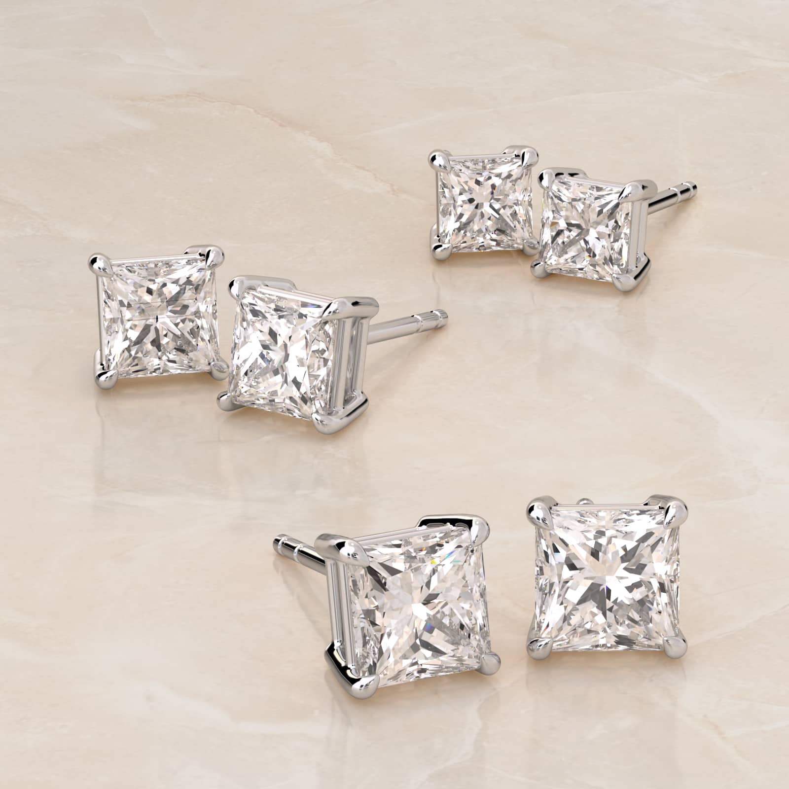 Princess Cut Diamond Stud Earrings    In 18K White Gold (Setting)