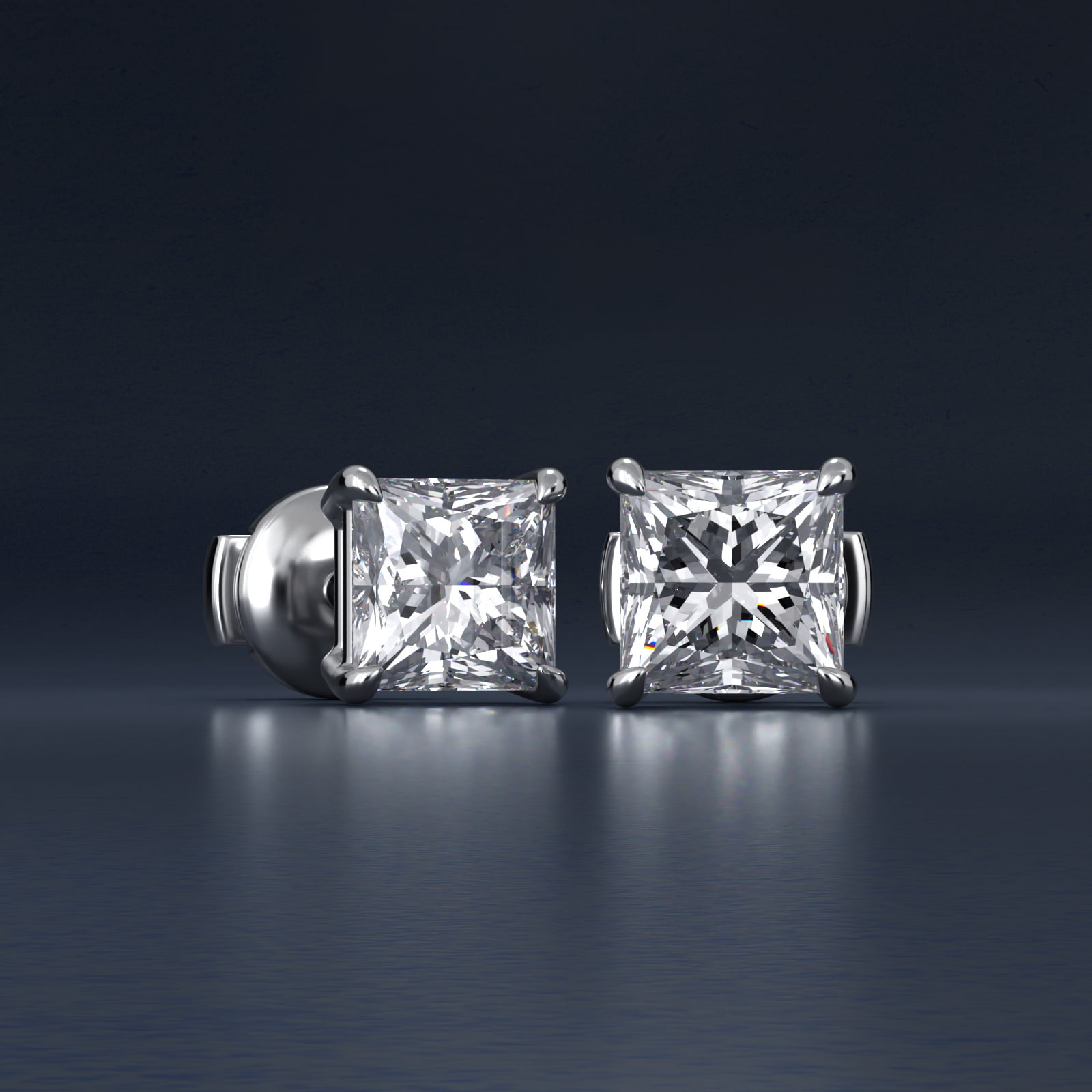 Princess Cut Diamond Stud Earrings    In Platinum (Setting)