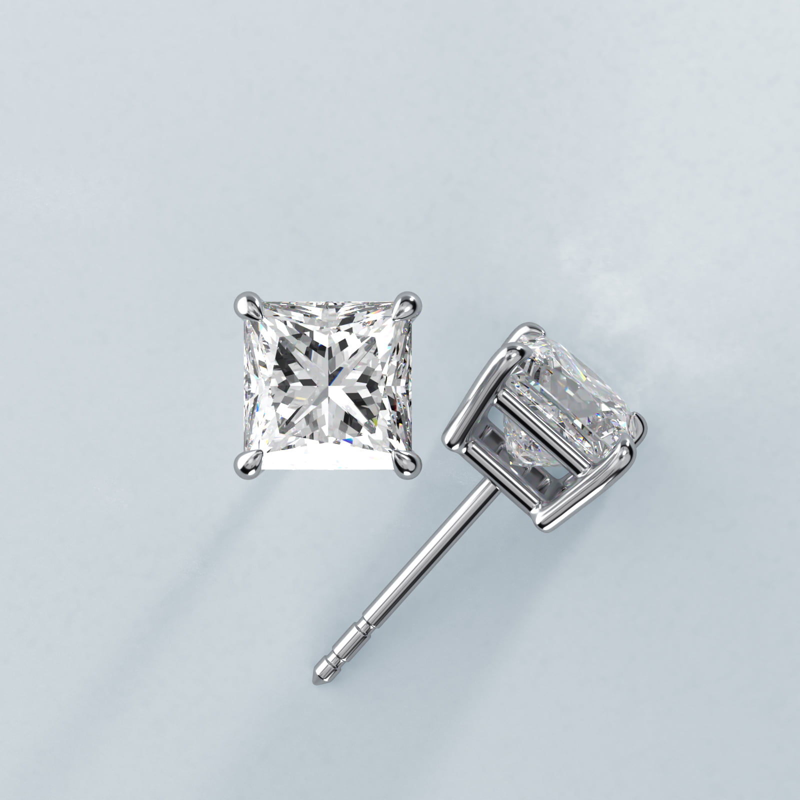 Princess Cut Diamond Stud Earrings    In 14K White Gold (Setting)