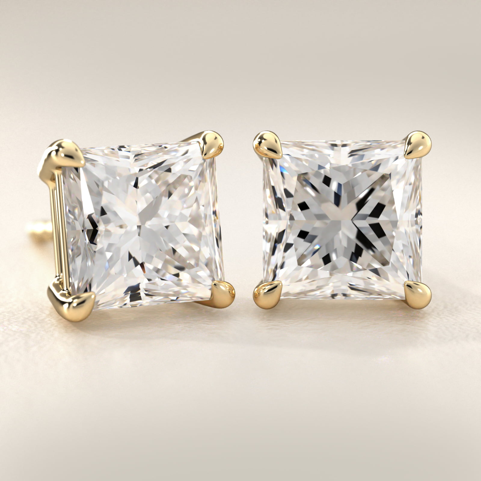 Princess Cut Diamond Stud Earrings    In 18K Yellow Gold (Setting)