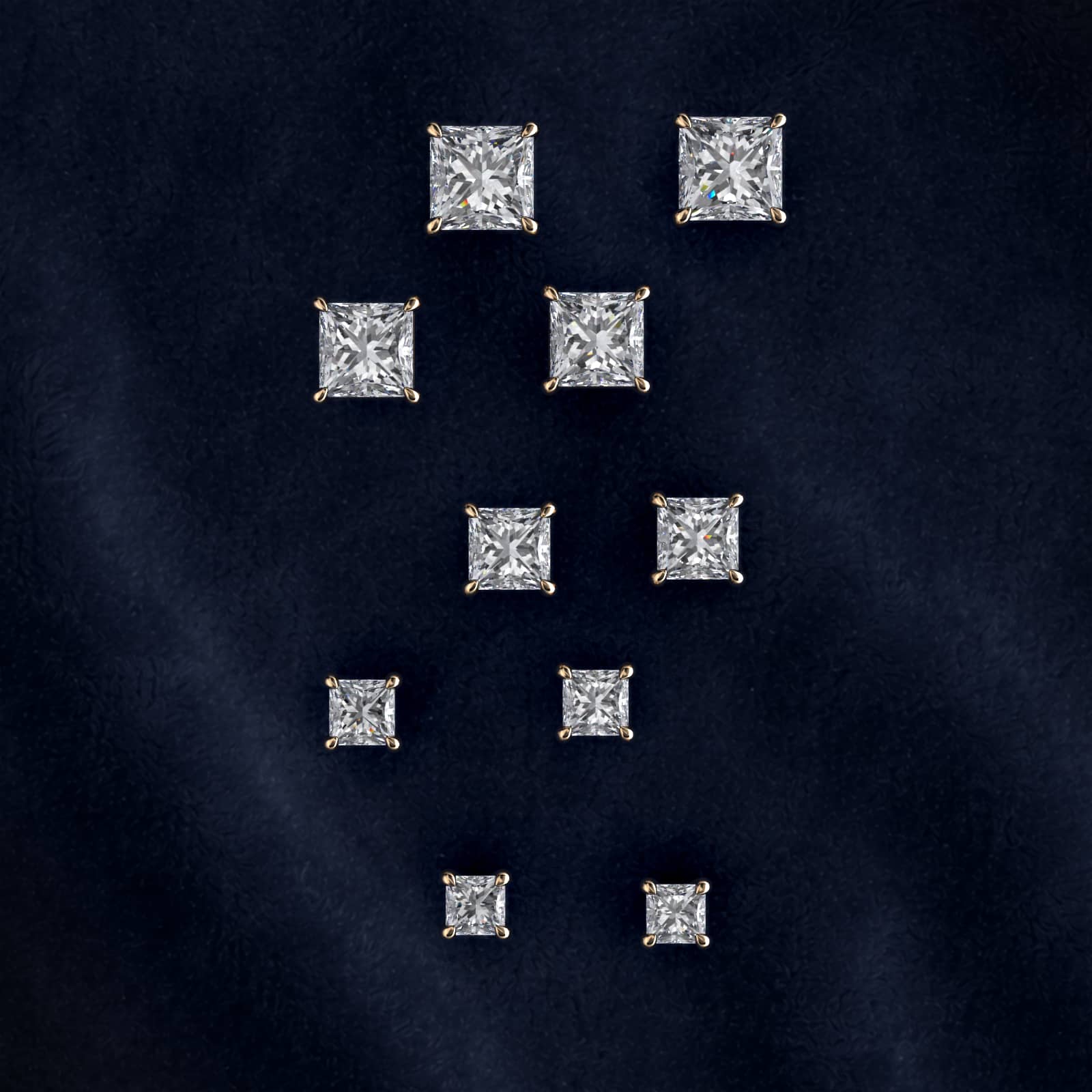 Princess Cut Diamond Stud Earrings    In 14K Yellow Gold (Setting)