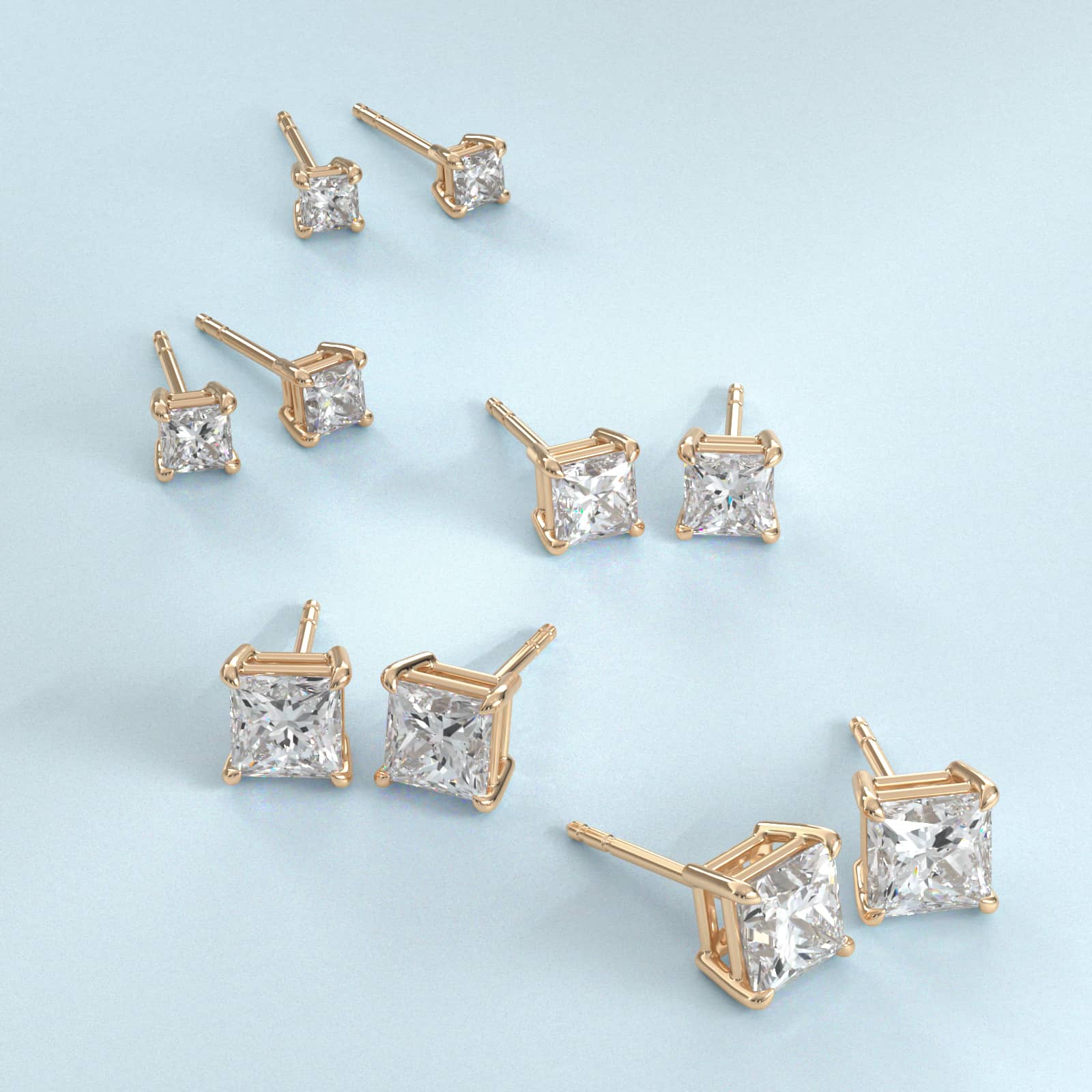 Princess Cut Diamond Stud Earrings    In 18K Yellow Gold (Setting)