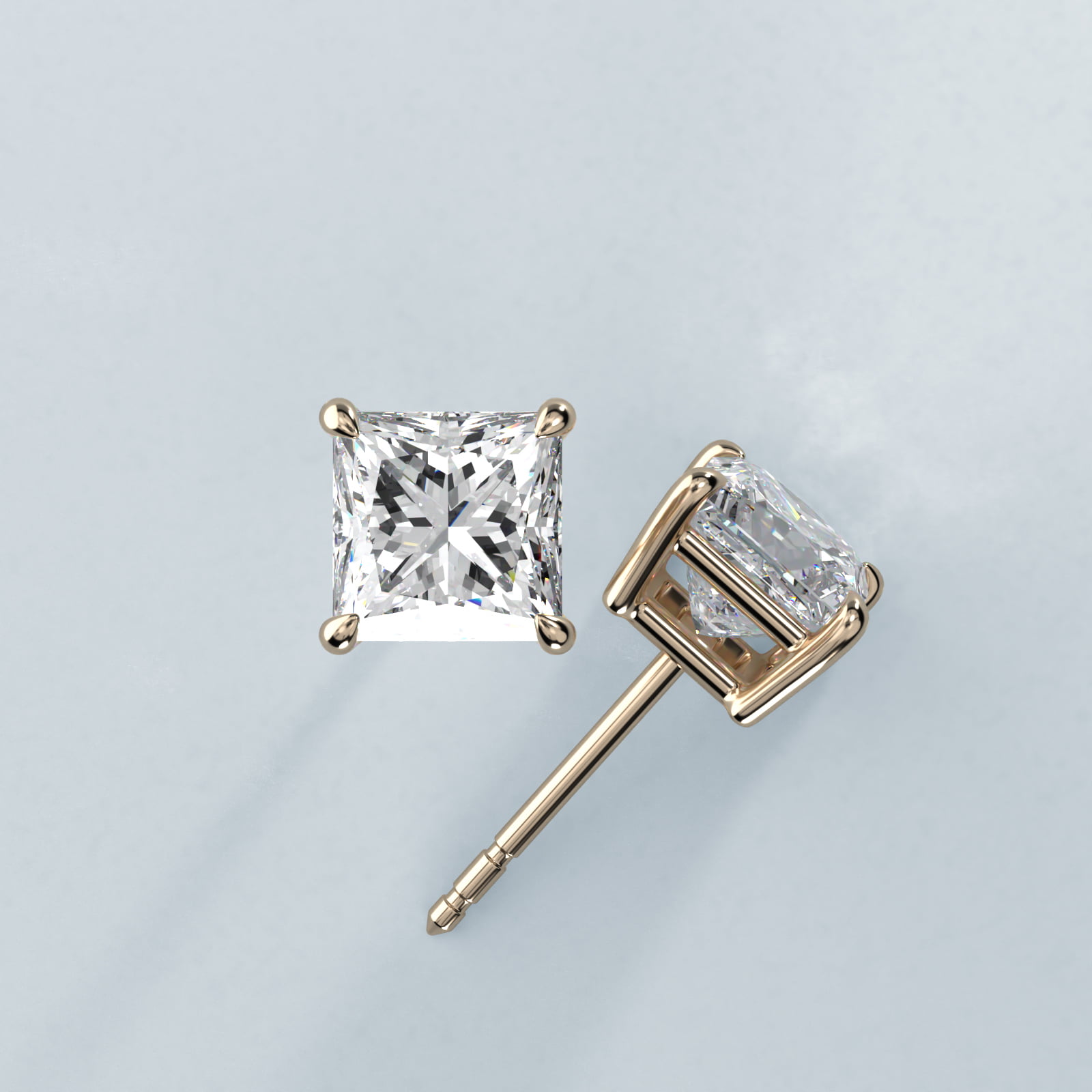 Princess Cut Diamond Stud Earrings    In 18K Yellow Gold (Setting)
