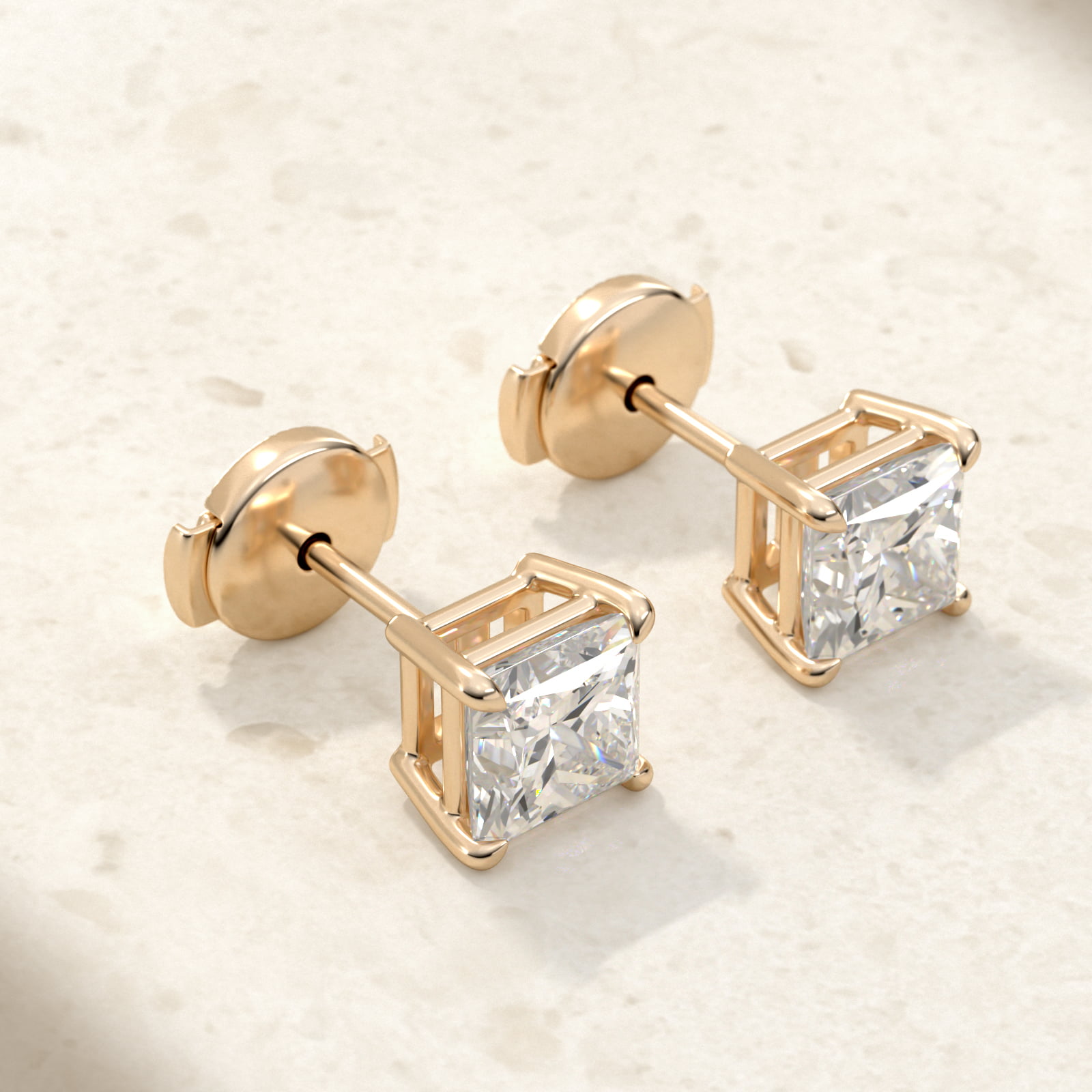 Princess Cut Diamond Stud Earrings    In 14K Yellow Gold (Setting)