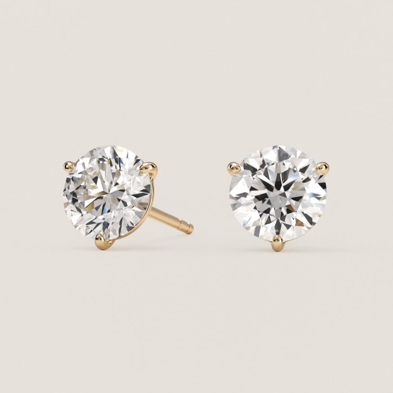 Three Prong Martini Stud Earring In 14K Yellow Gold (Setting)