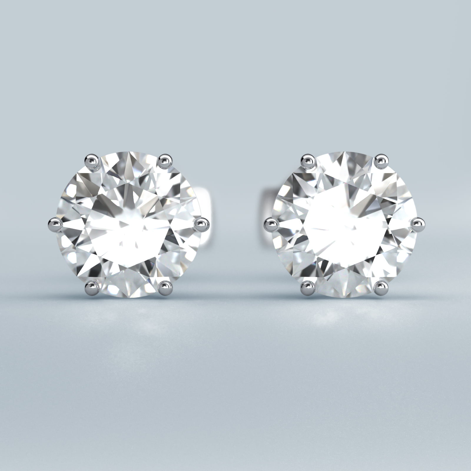 Six Prong Stud Earrings In 18K White Gold (Setting)