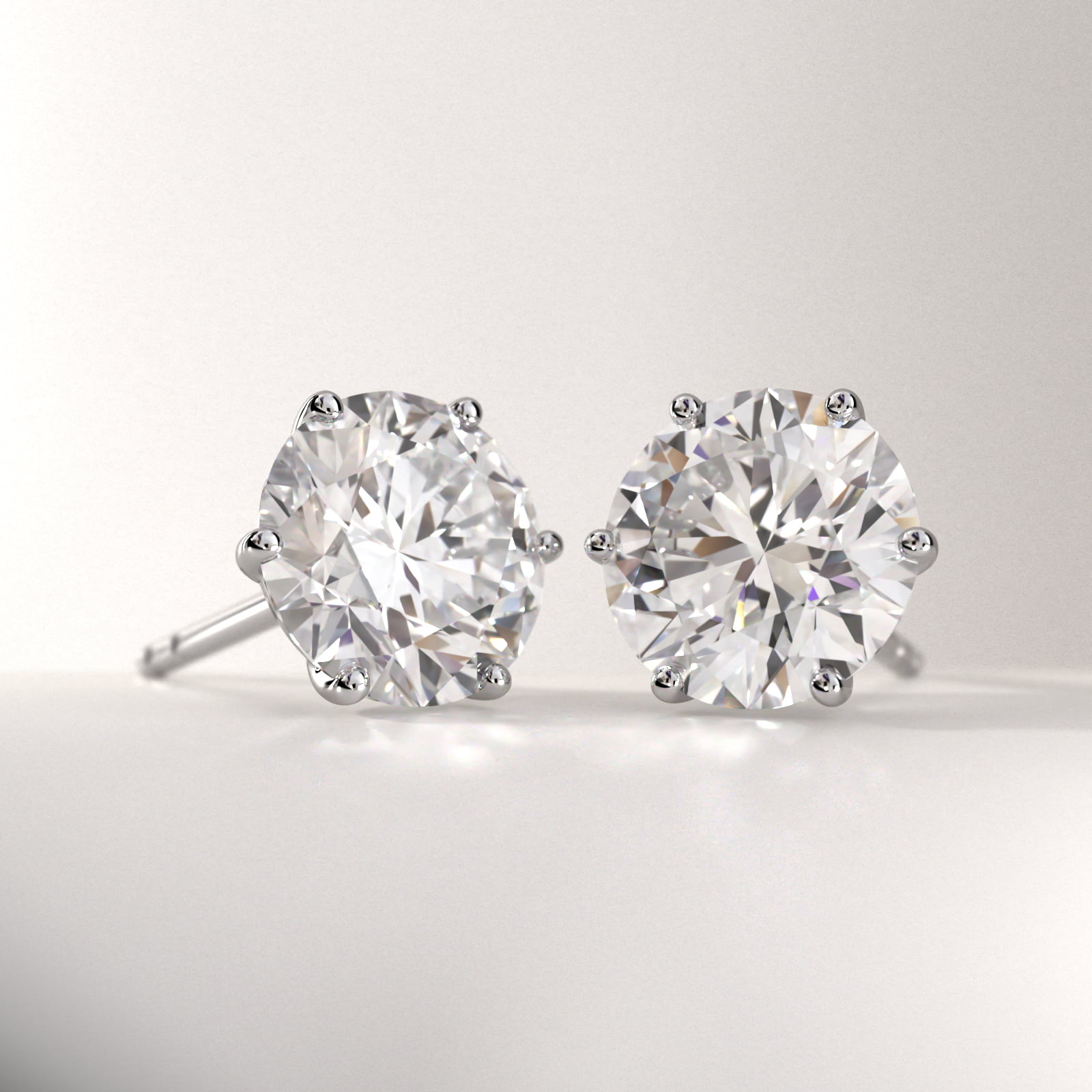 Six Prong Stud Earrings In 14K White Gold (Setting)