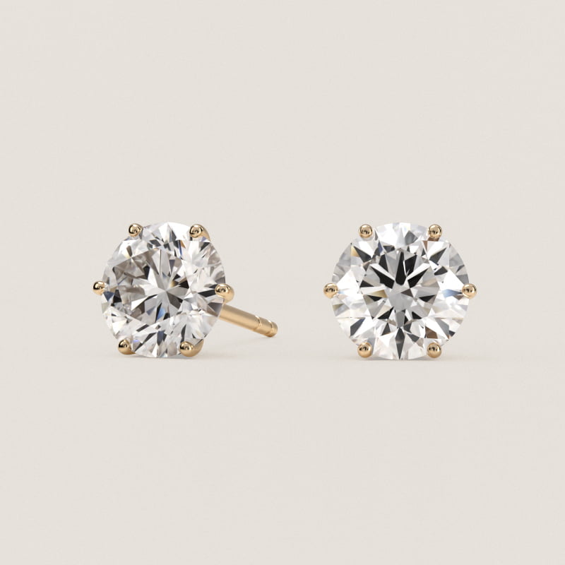 Six Prong Stud Earrings In 14K Yellow Gold (Setting)