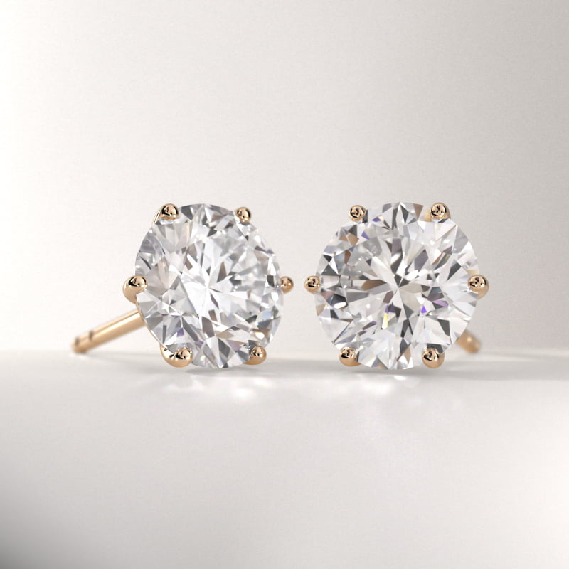 Six Prong Stud Earrings In 14K Yellow Gold (Setting)