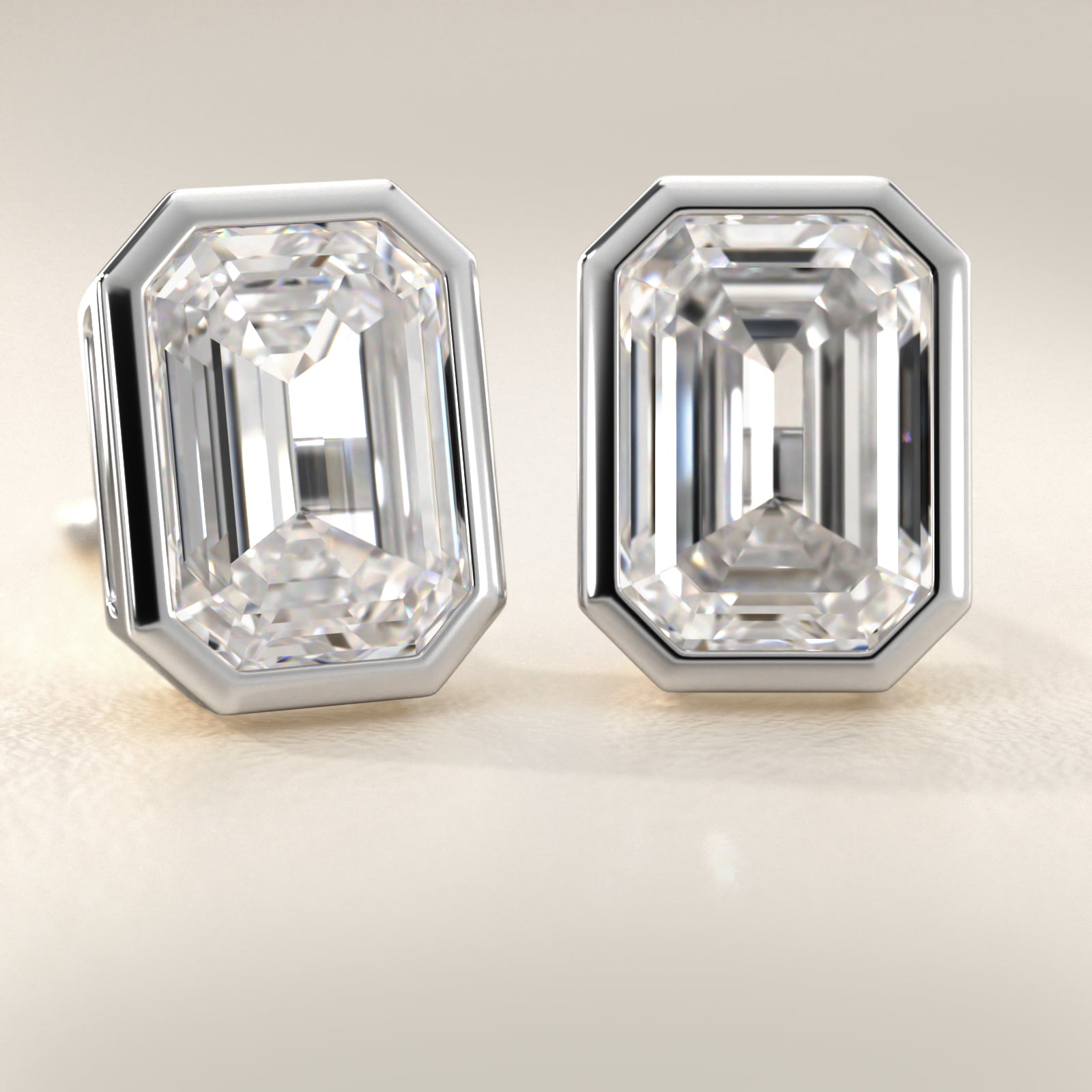 Bezel Set Emerald Cut  Earrings In 14K White Gold (Setting)