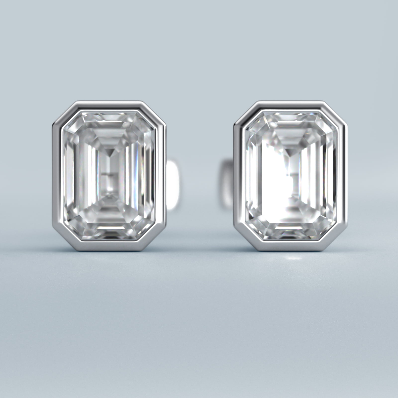 Bezel Set Emerald Cut Earrings In 18K White Gold (Setting)