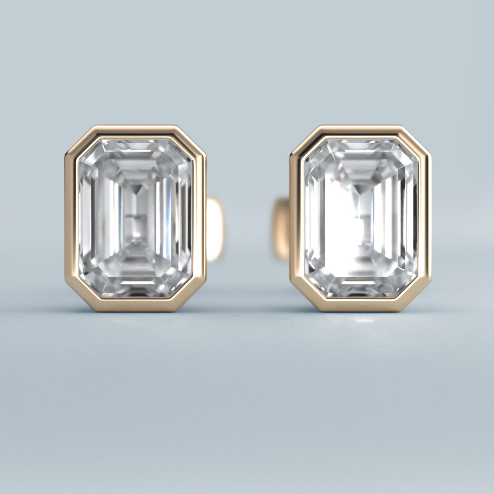 Bezel Set Emerald Cut  Earrings In 18K Yellow Gold (Setting)