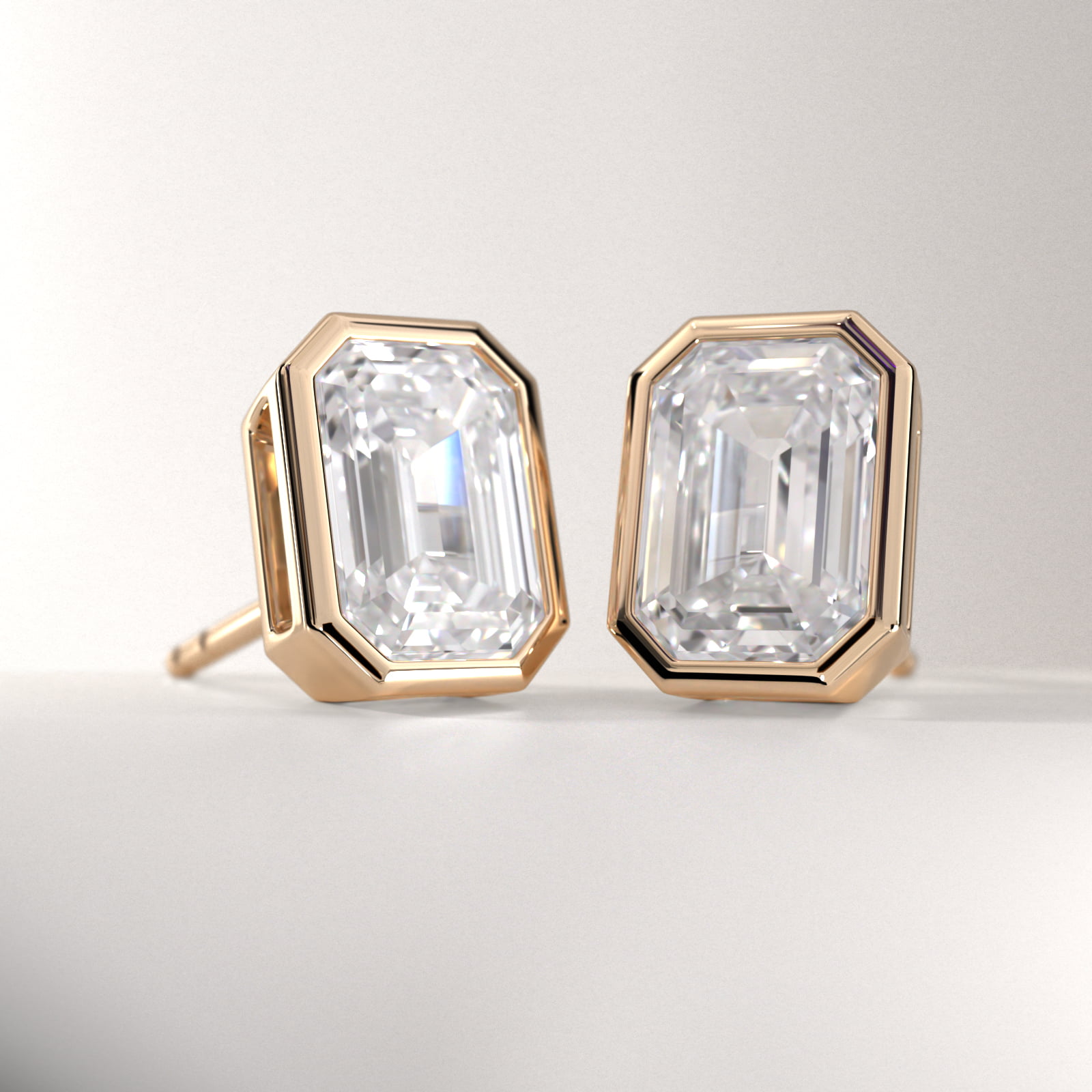 Bezel Set Emerald Cut  Earrings In 14K Yellow Gold (Setting)