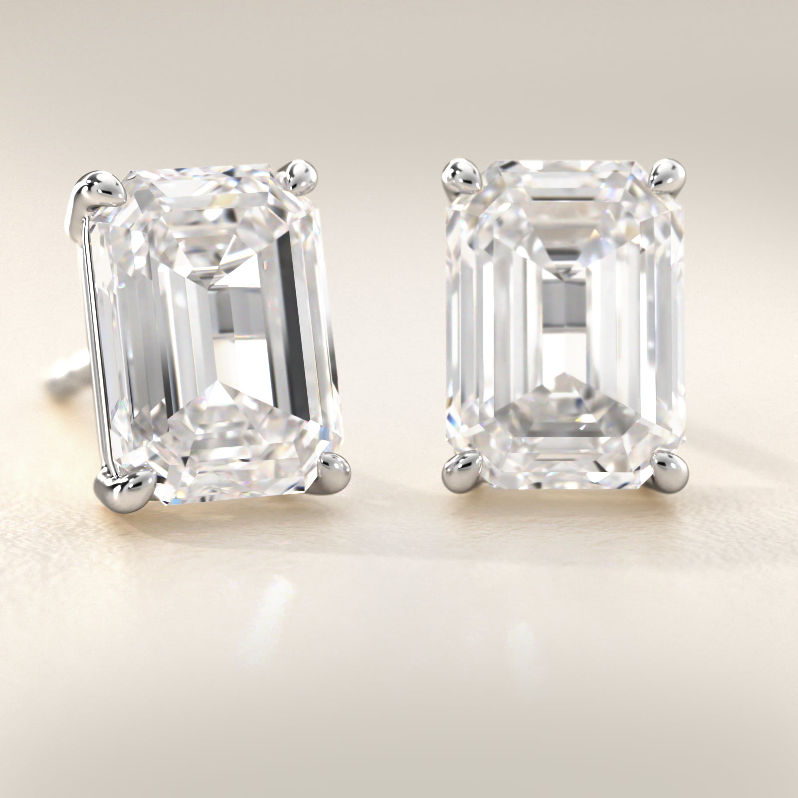 Emerald Cut Diamond Stud Earrings   In 18K White Gold (Setting)