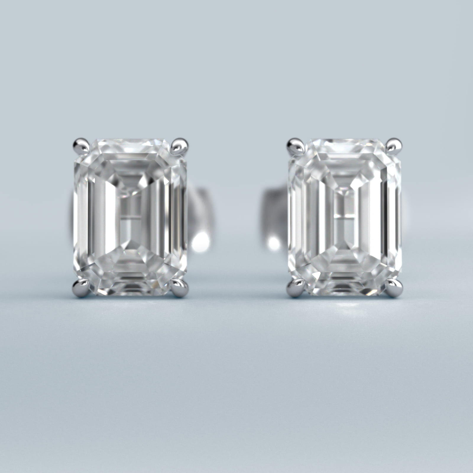 Emerald Cut Diamond Stud Earrings   In 14K White Gold (Setting)