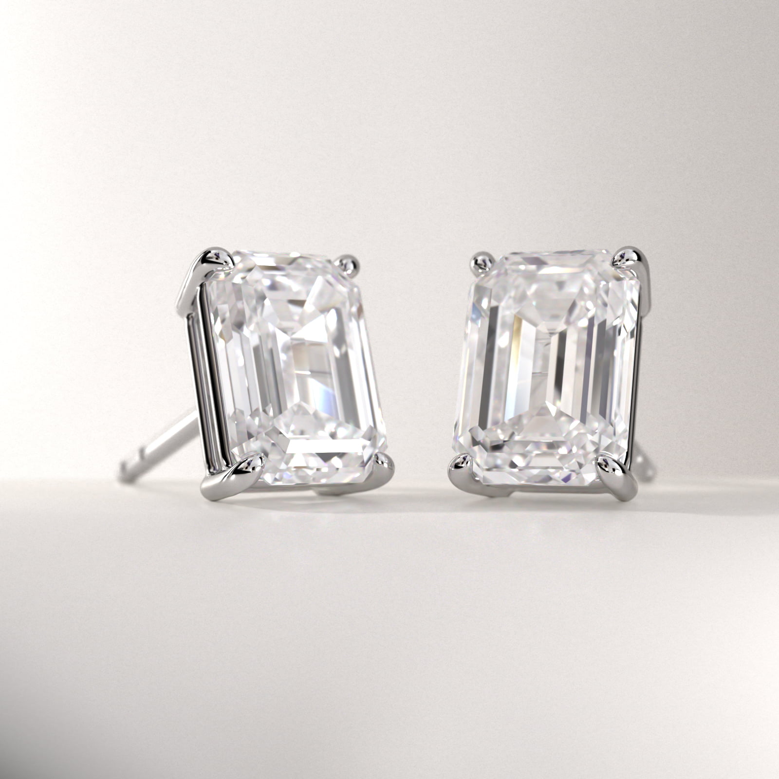 Emerald Cut Diamond Stud Earrings   In Platinum (Setting)